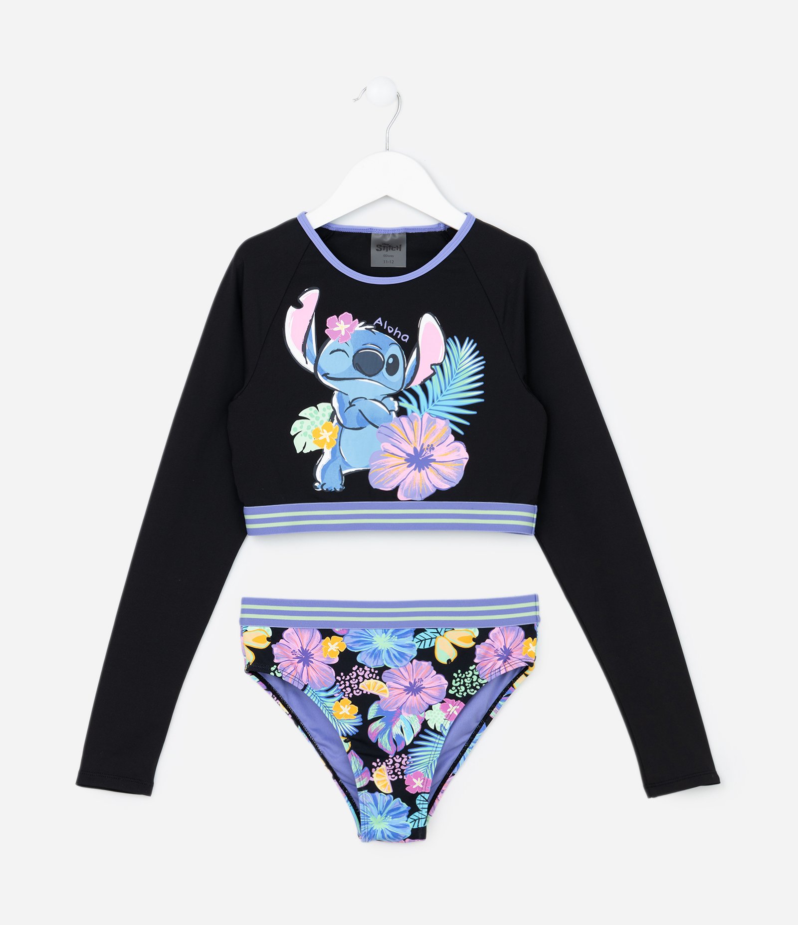 Biquíni Infantil com Estampa Stitch e Proteção UV - Tam 5 a 14 Anos Preto 1