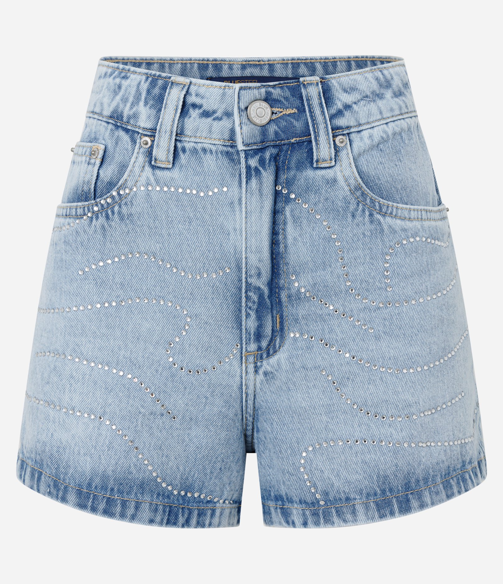 Short Slim em Jeans com Ondinhas de Brilhos Azul 6