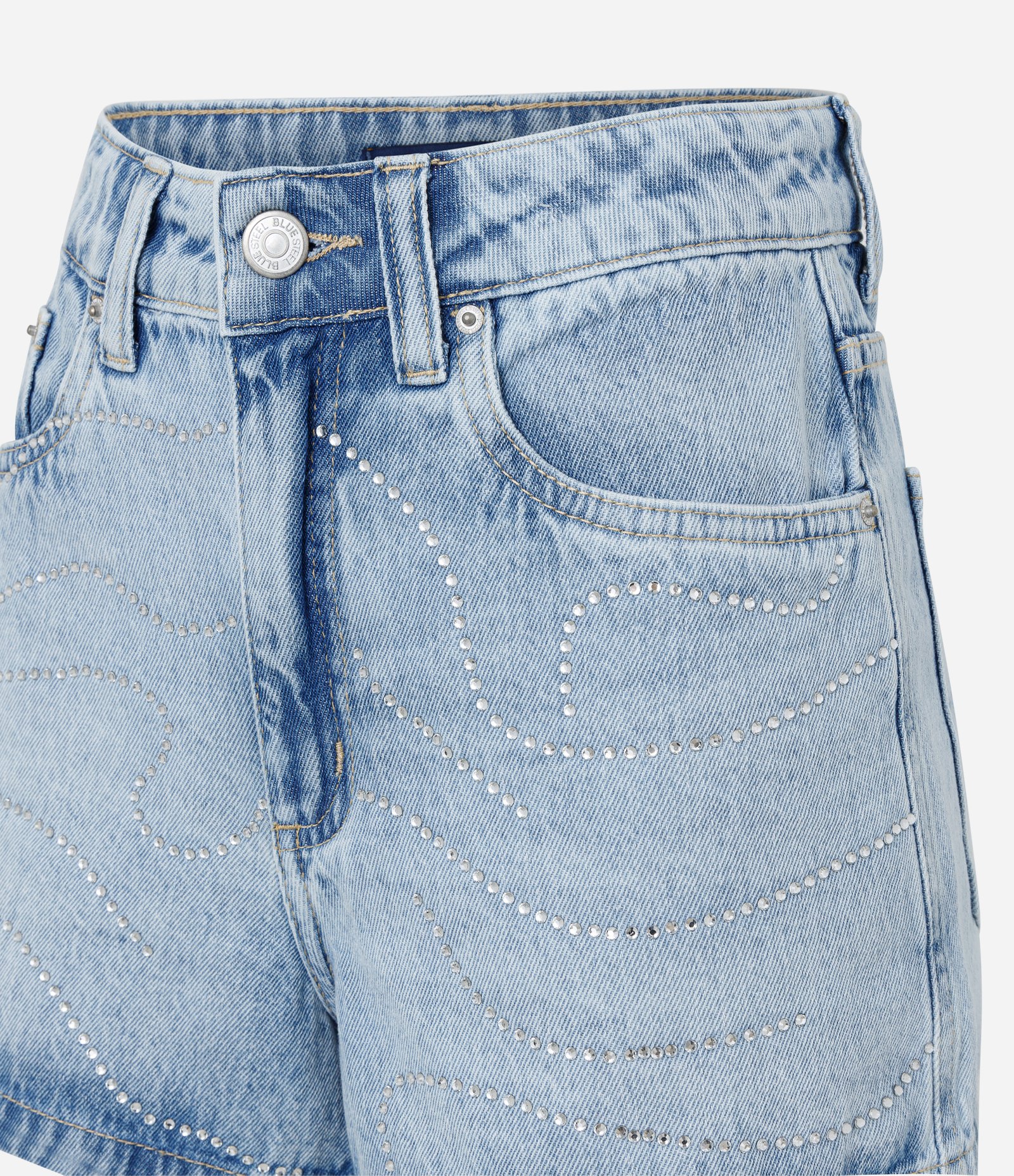 Short Slim em Jeans com Ondinhas de Brilhos Azul 7