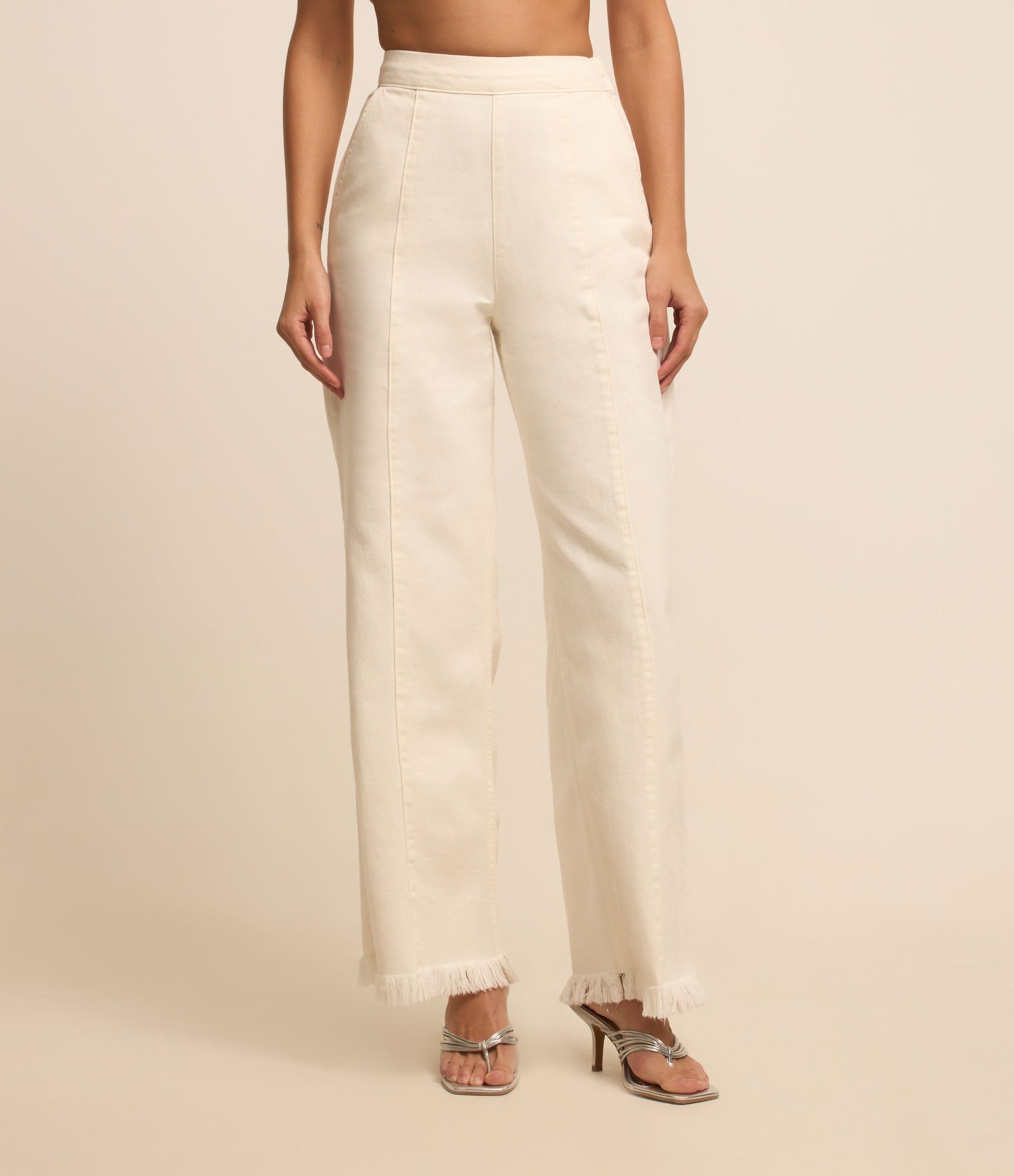 Calça Reta Alfaiatada em com Barra Desfeita com Franjas Off White 2