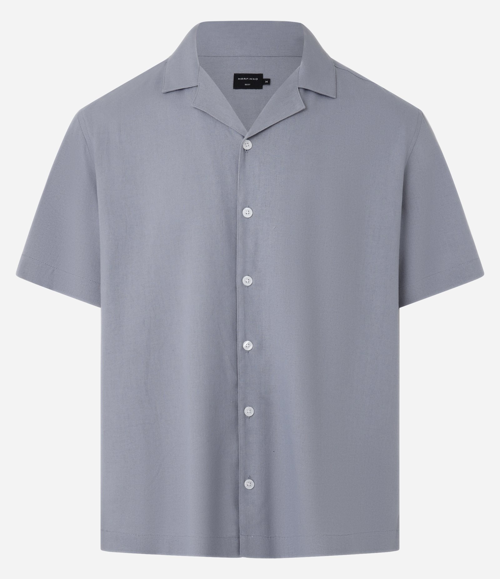 Camisa Boxy em Linho com Gola Bowling Cinza 4