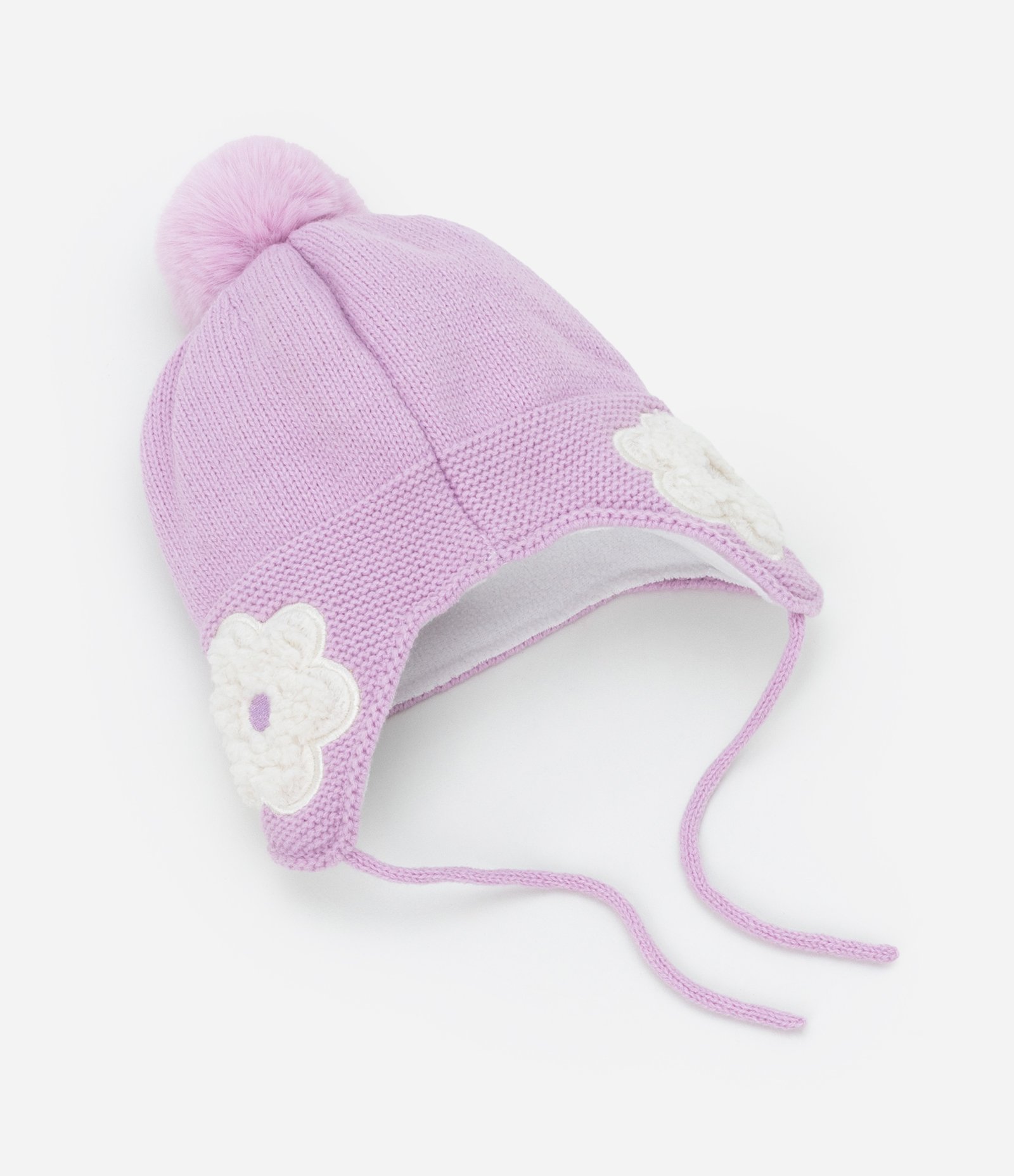 Gorro Infantil em Tricô com Bordado de Florzinhas - Tam Único Lilás 1