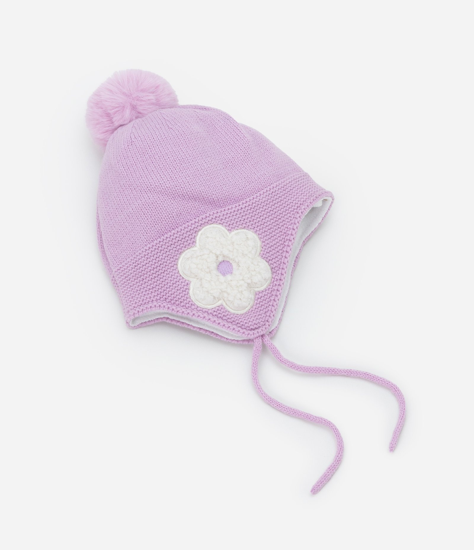 Gorro Infantil em Tricô com Bordado de Florzinhas - Tam Único Lilás 2
