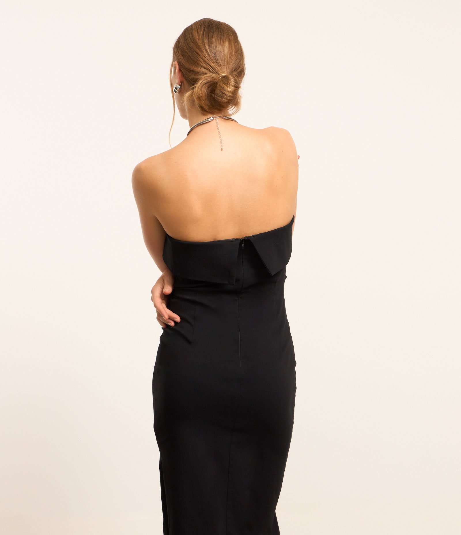 Vestido New Midi em Bengaline com Pala Dobrada e Fenda Preto 2