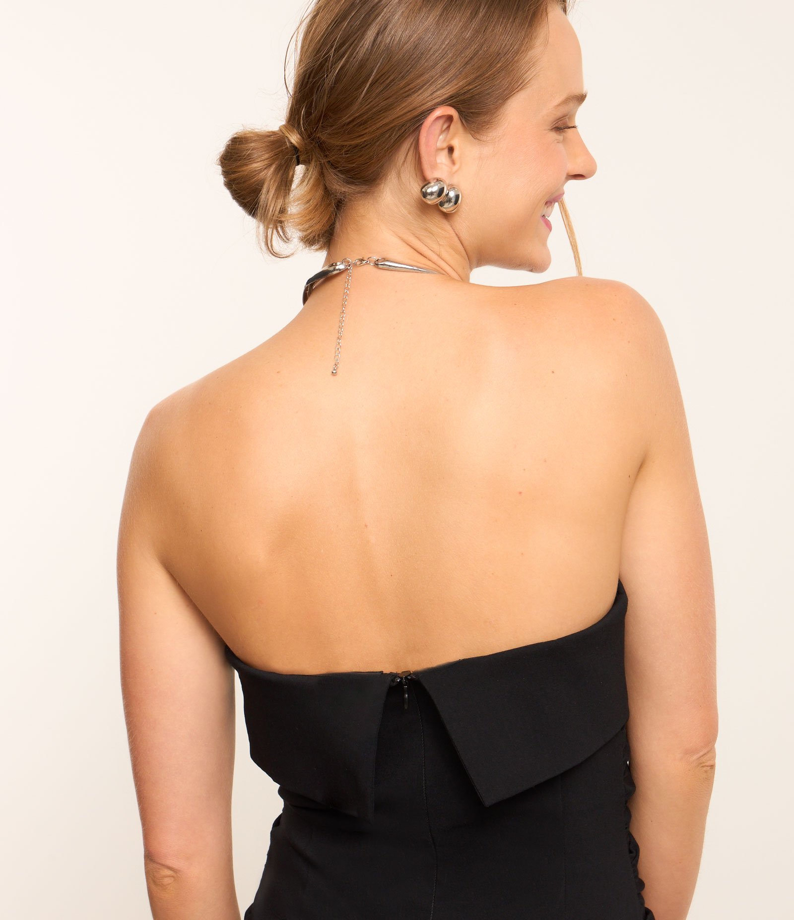 Vestido New Midi em Bengaline com Pala Dobrada e Fenda Preto 5