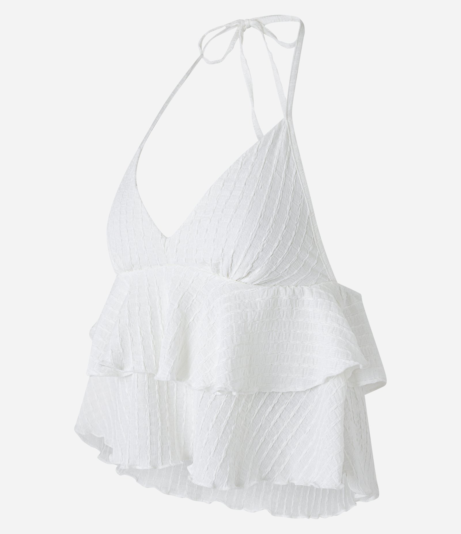 Blusa Frente Única em Tecido Texturizado com Babados Braco Neve 7