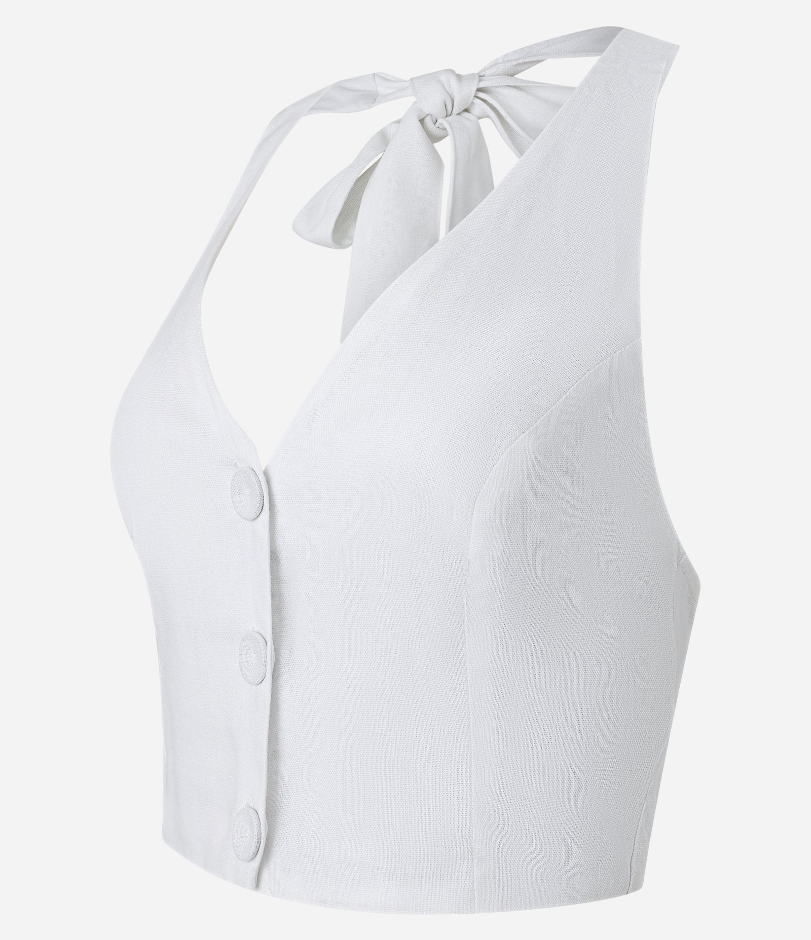 Blusa Colete em Viscolinho com Frente Única e Botões Branco 6