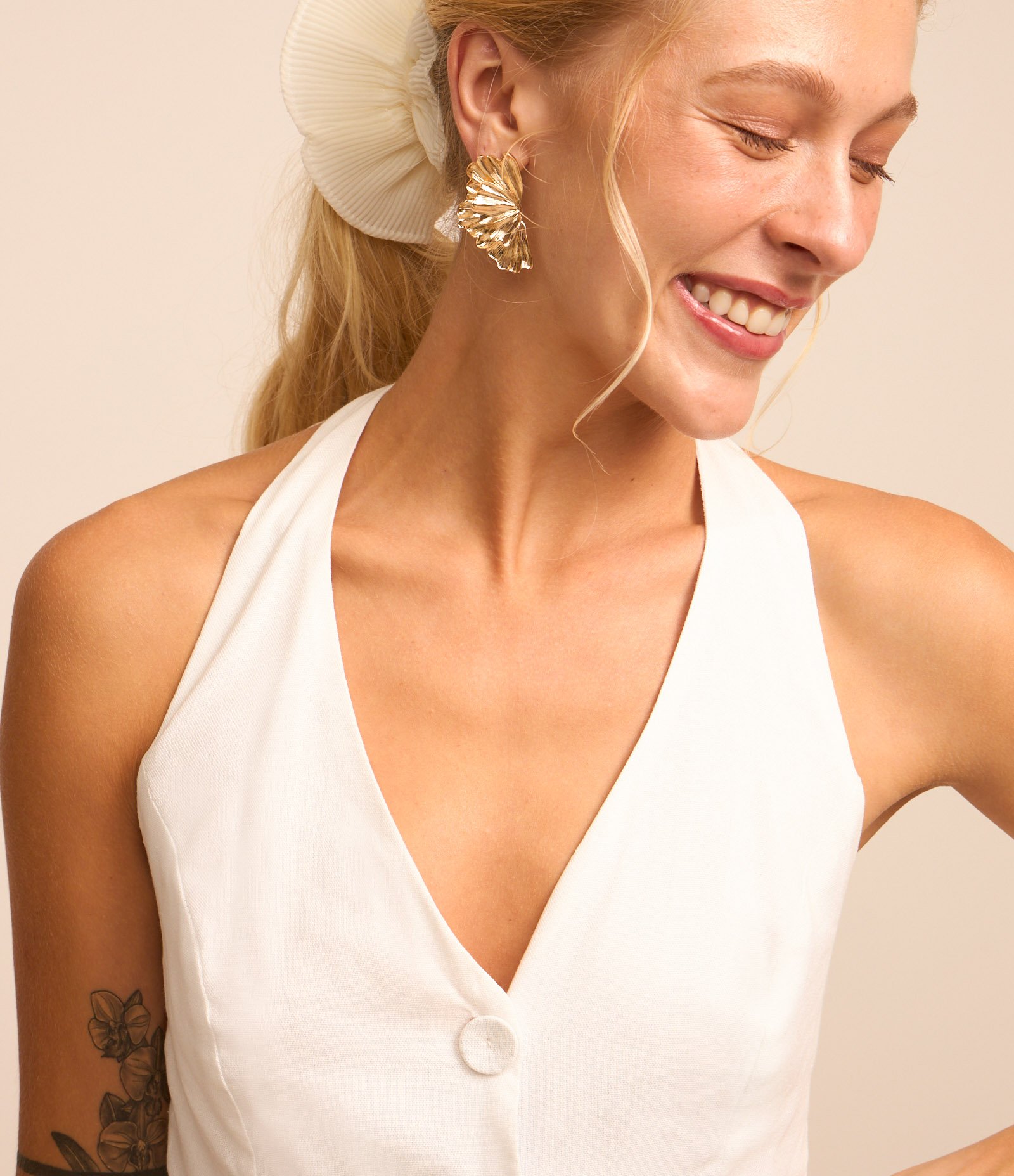 Blusa Colete em Viscolinho com Frente Única e Botões Branco 3