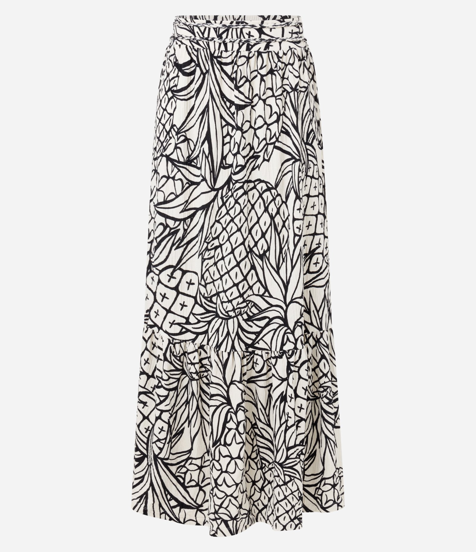 Saia New Midi Evasê Texturizada de Abacaxi Off White/Preto 6