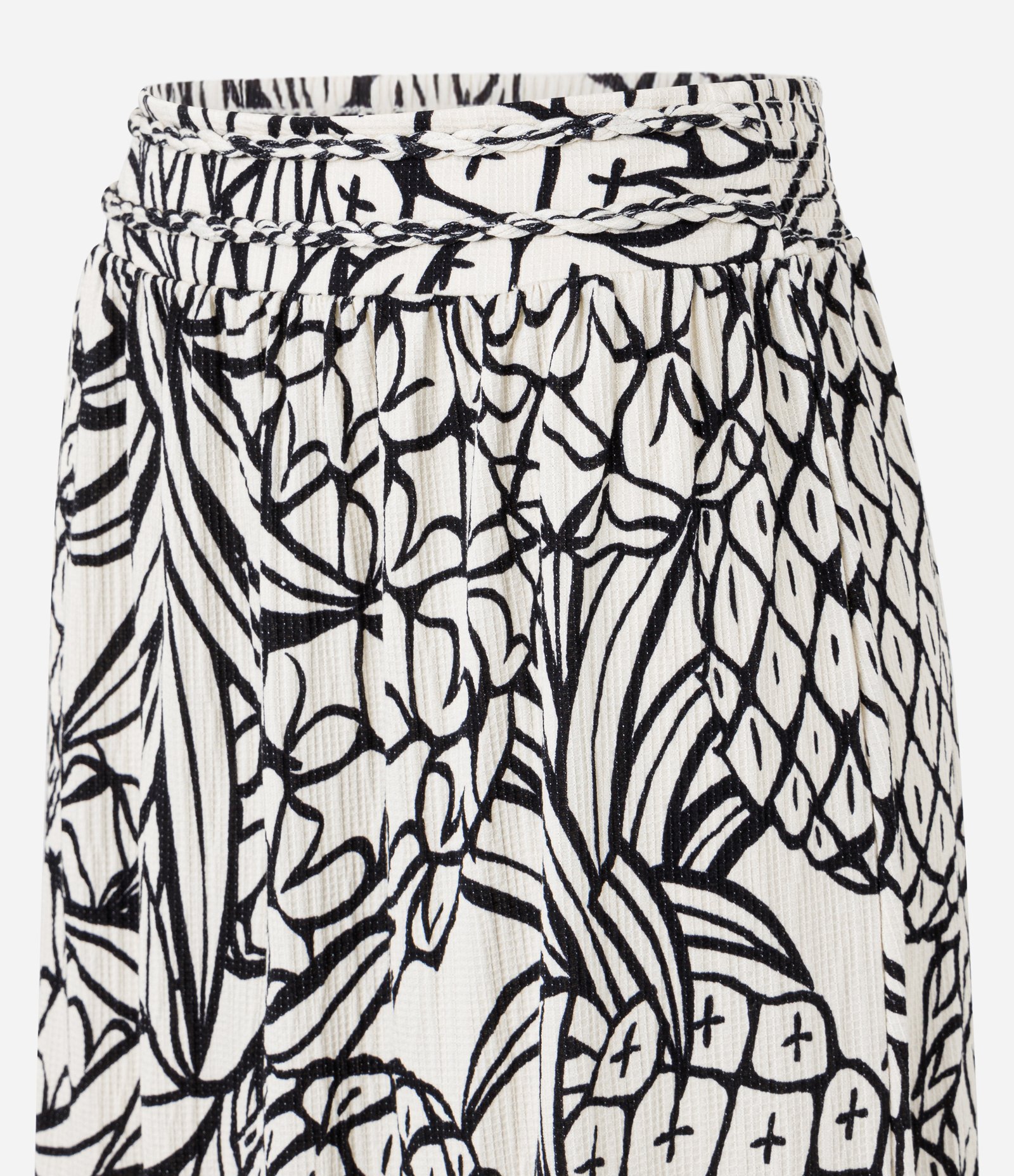 Saia New Midi Evasê Texturizada de Abacaxi Off White/Preto 7