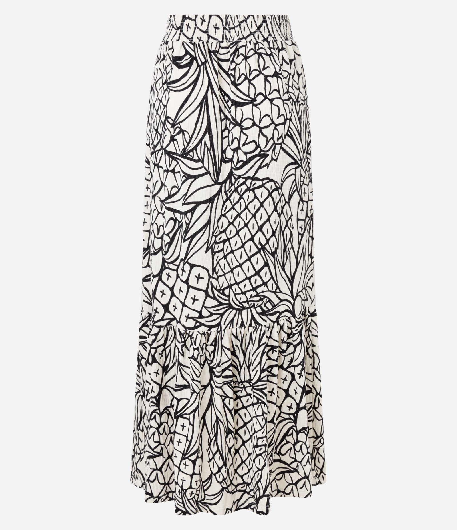 Saia New Midi Evasê Texturizada de Abacaxi Off White/Preto 8