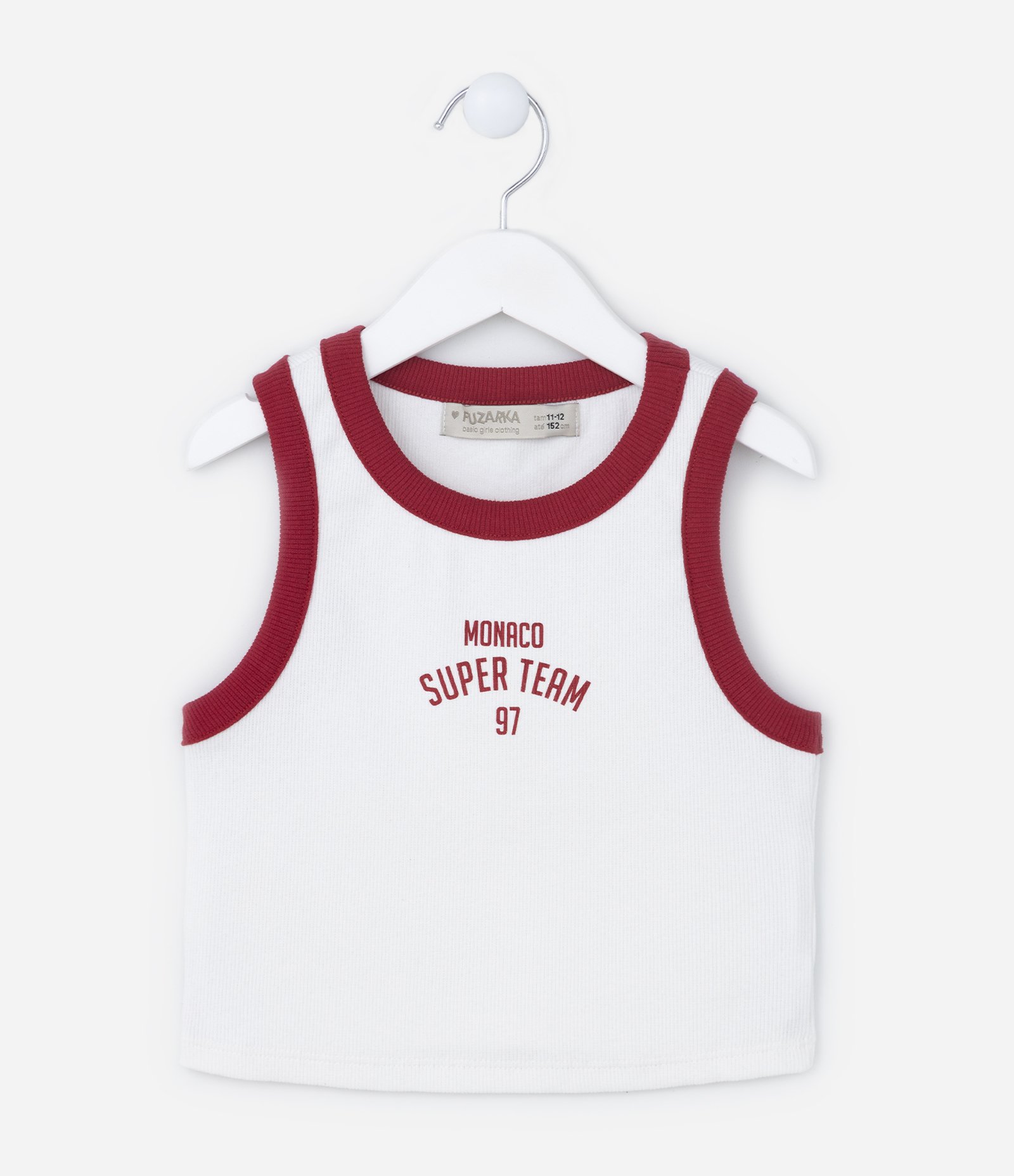 Regata Infantil Canelada com Lettering Monaco - Tam 7 a 14 Anos Branco Neve 1