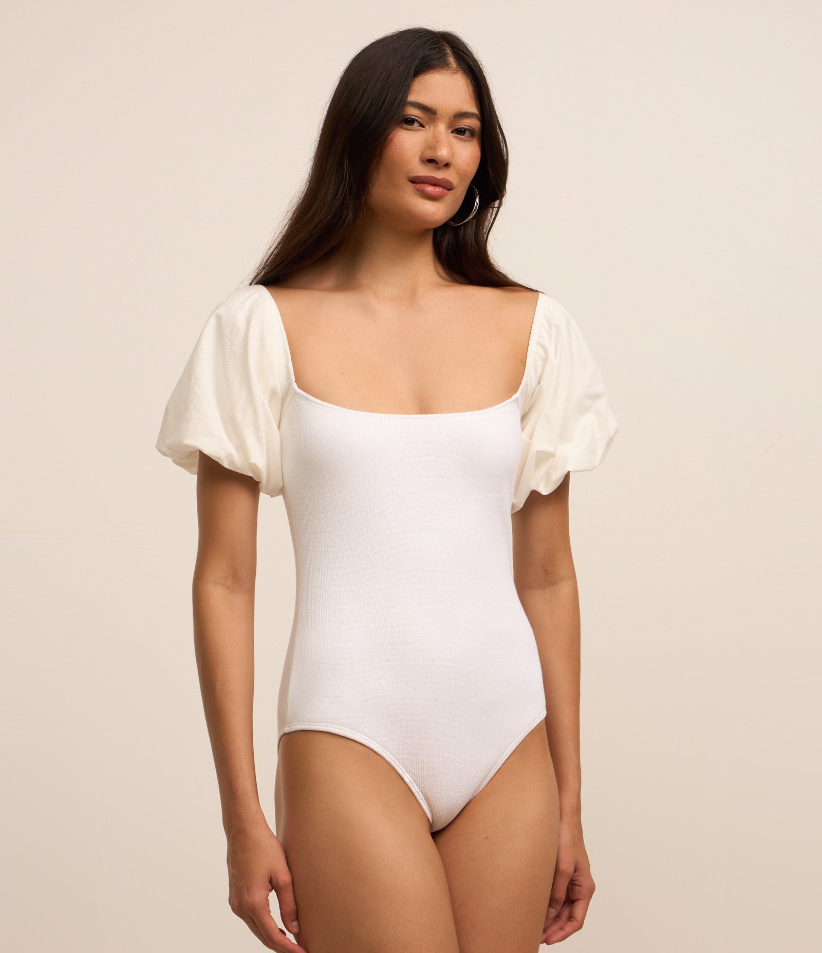 Body em Ribana com Manga Balone Branco 3