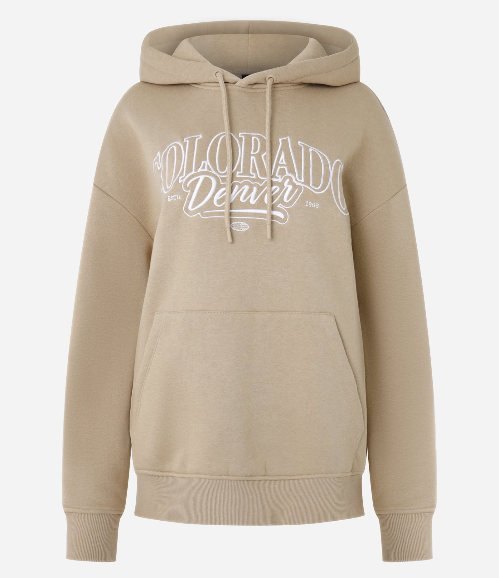 Blusão Fechado em Moletom com Capuz e Estampa Colorado Bege 4