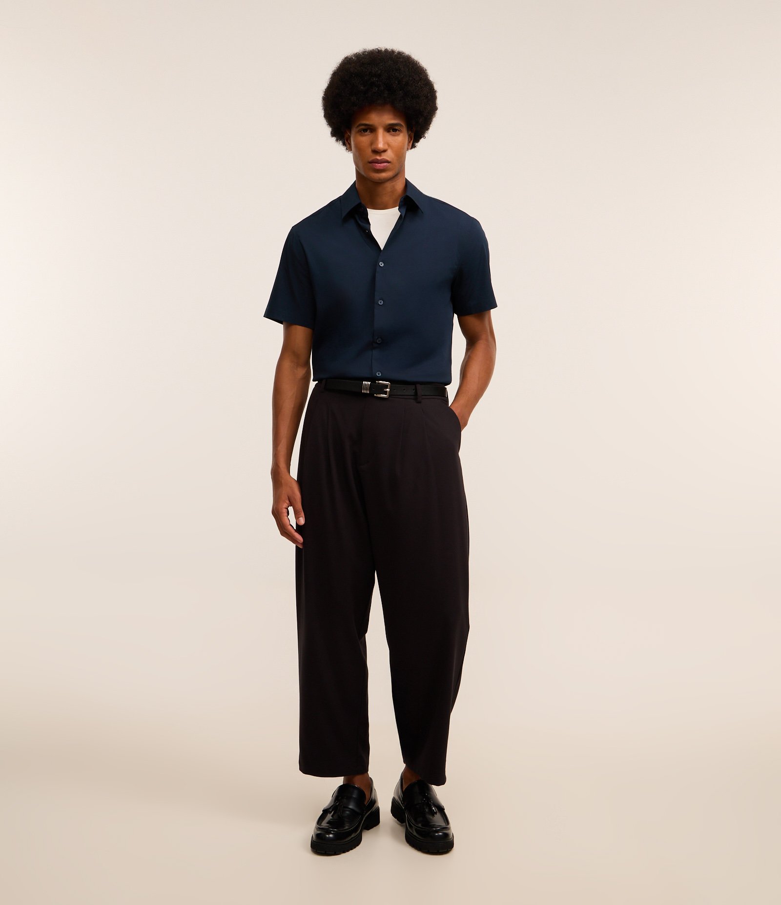 Camisa Slim em Fibra de Bambu Azul Marinho 2