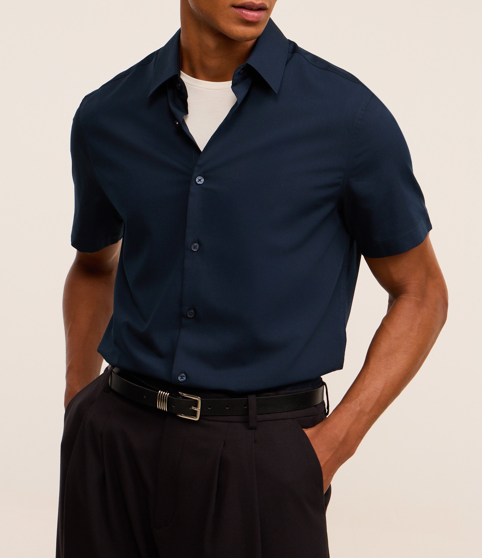 Camisa Slim em Fibra de Bambu Azul Marinho 3