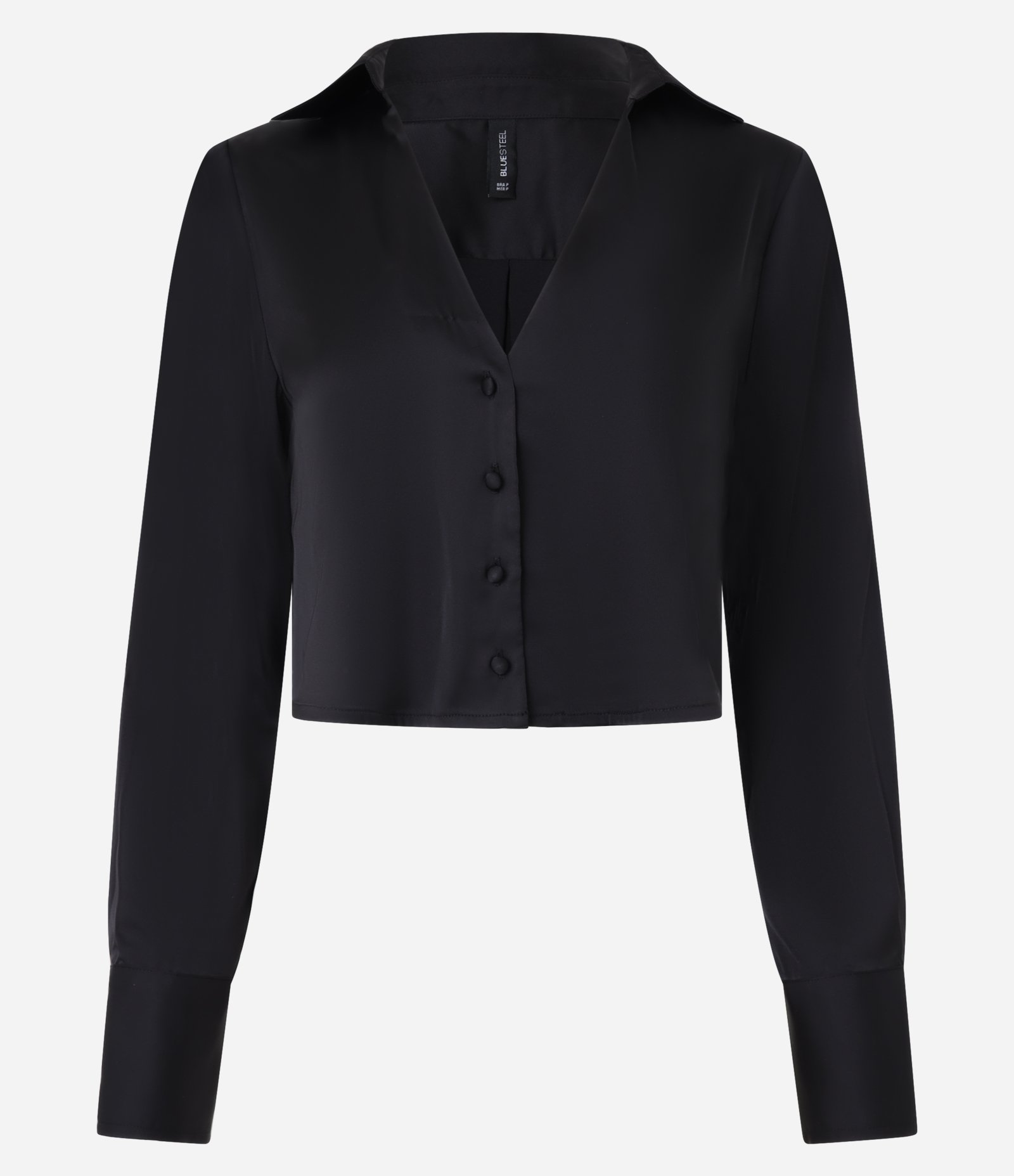 Blusa Acetinada com Botões Frontais Forrados Preto 5