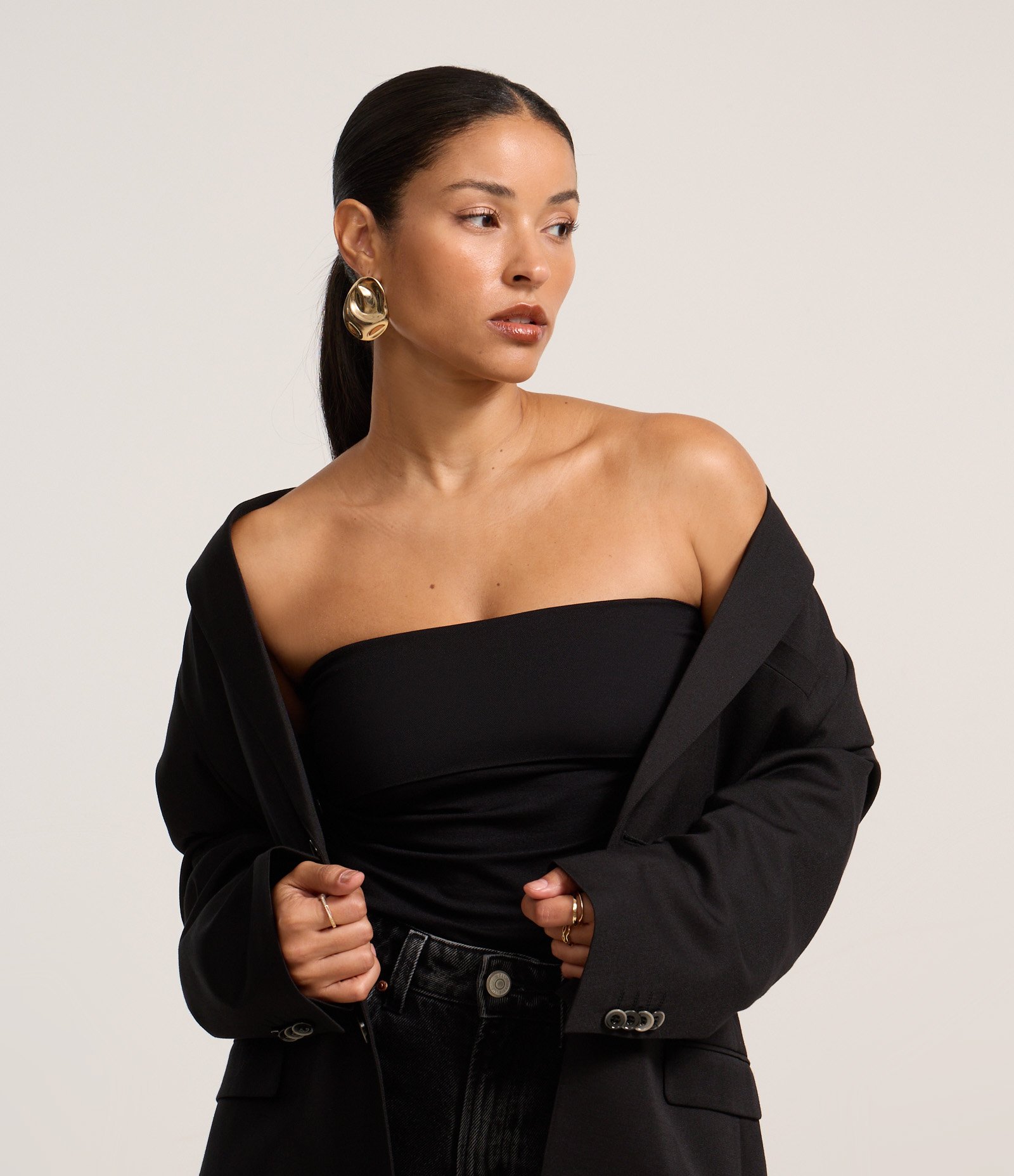 Blusa Sem Alças Seamless com Pala Dobrada Preto 1