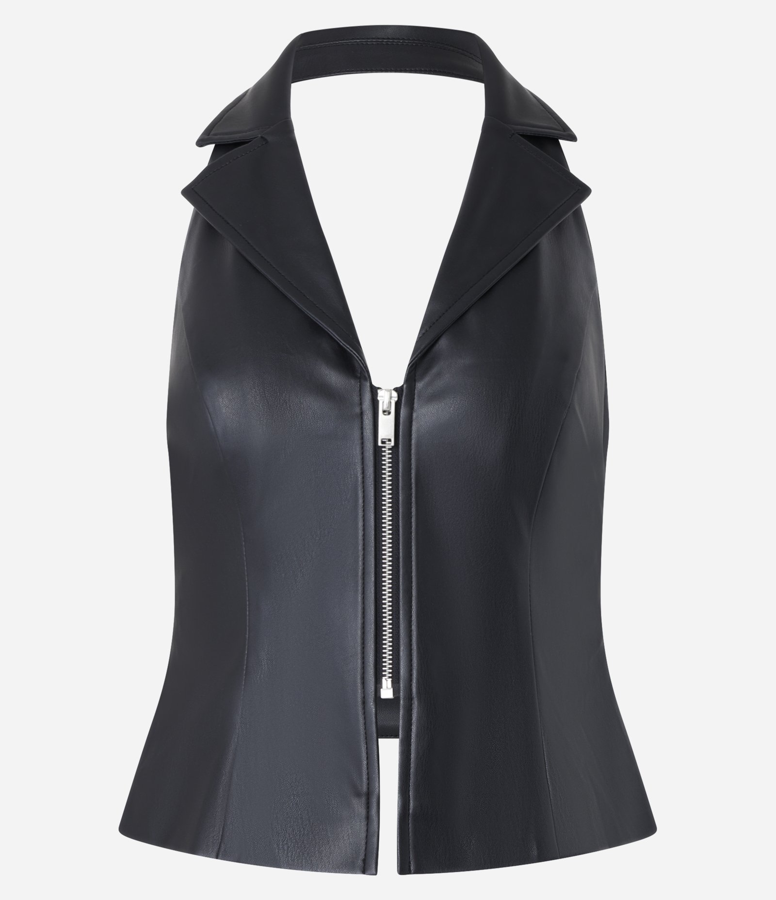 Blusa Frente Única em PU com Zíper Tratorado Preto 6