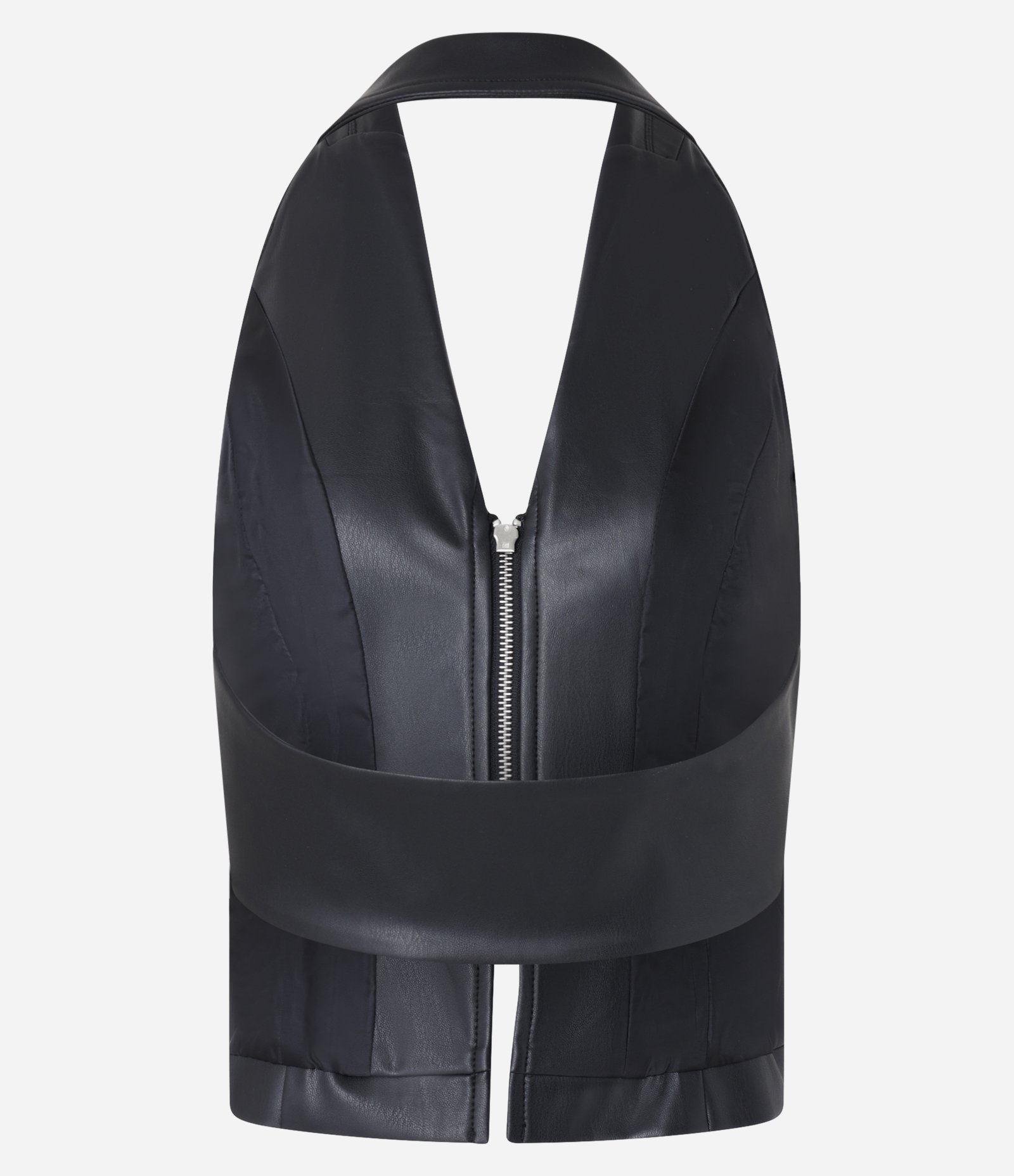 Blusa Frente Única em PU com Zíper Tratorado Preto 7