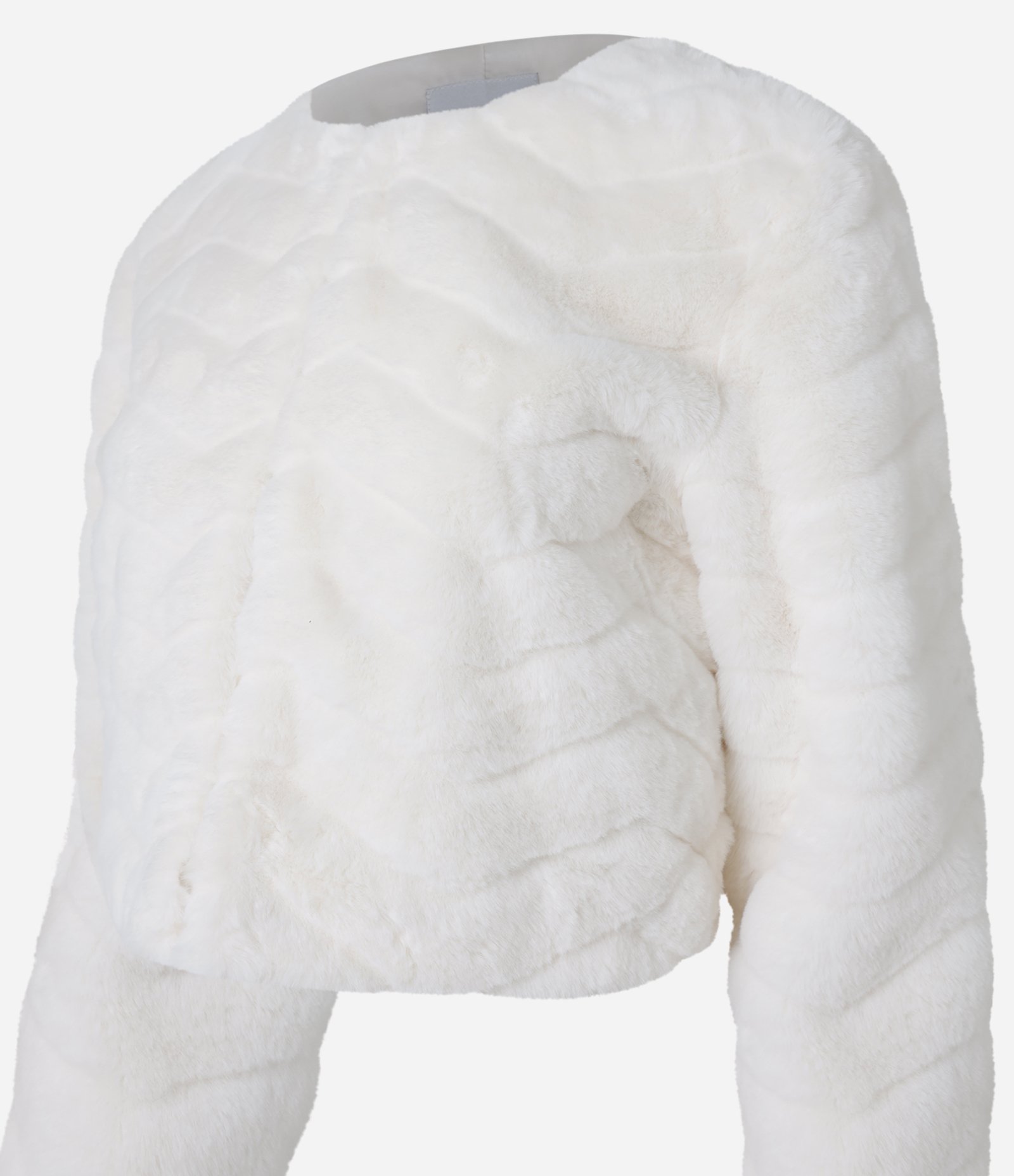 Casaco Curto em Pelo Artificial e Ganchos para Fechamento Branco 6