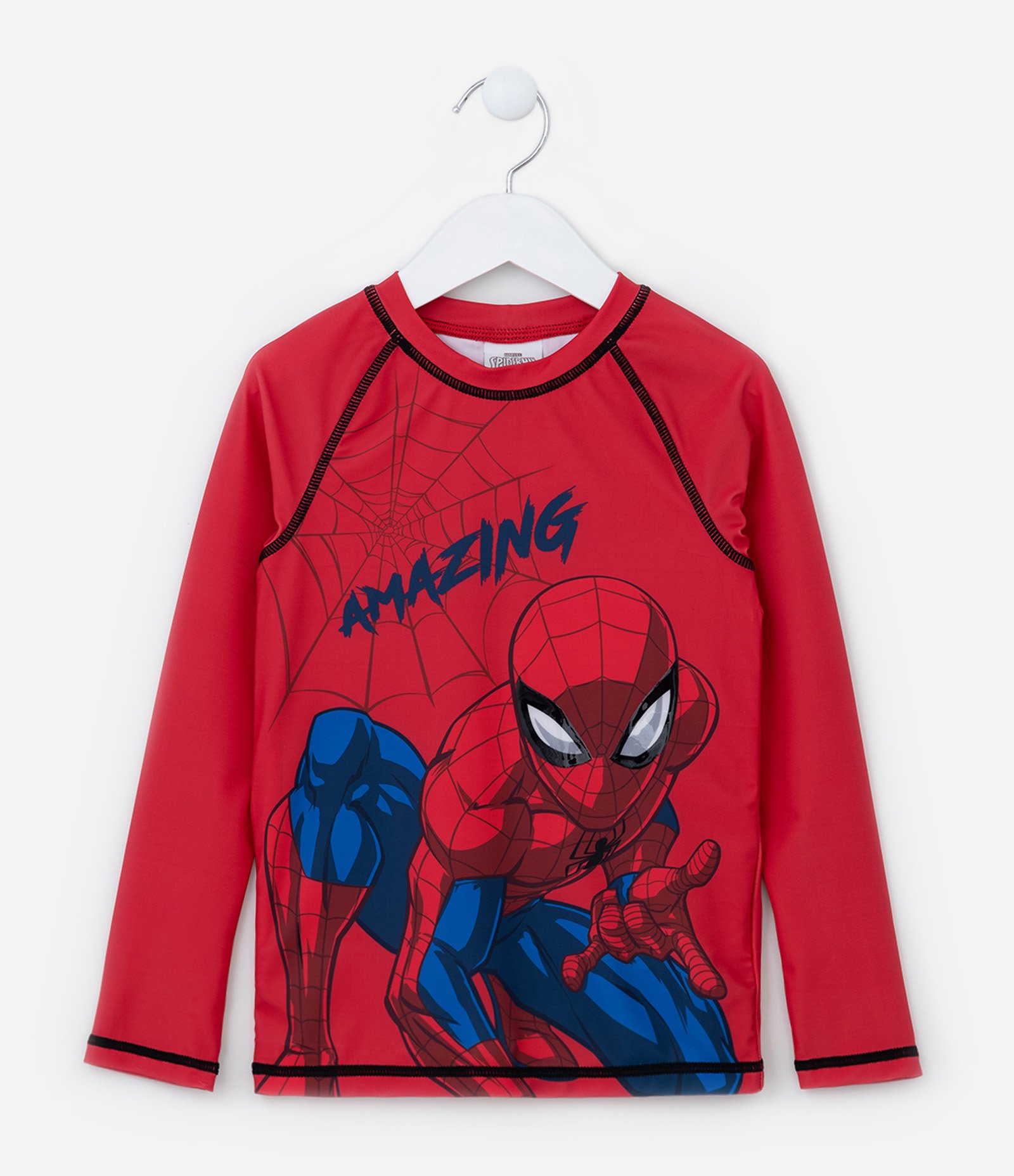 Camiseta Infantil com Proteção UV e Estampa Homem-Aranha - Tam 3 a 10 Anos Vermelho 1