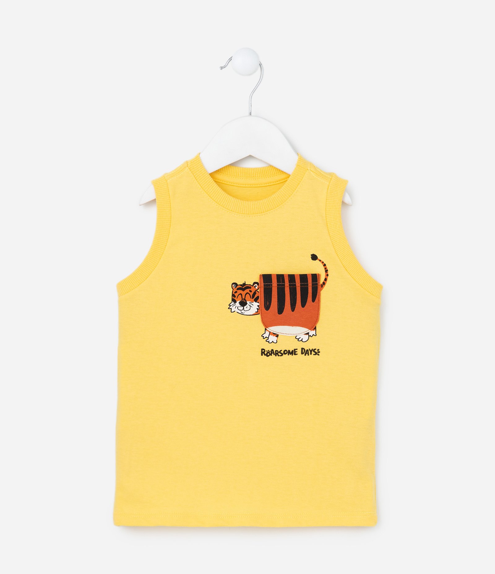 Regata infantil com Bolsinho com Estampa de Tigre -Tam 1 a 4 Anos Amarelo 1