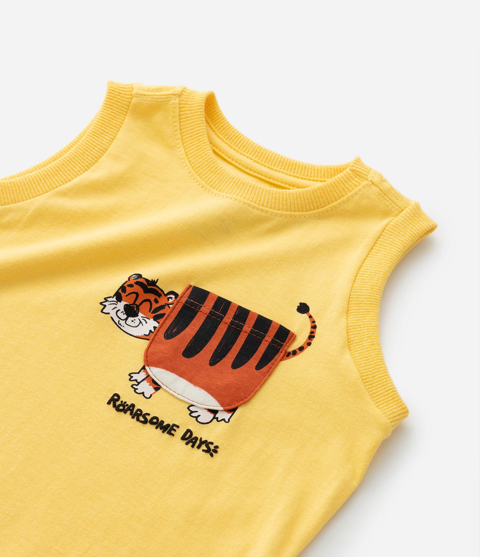 Regata infantil com Bolsinho com Estampa de Tigre -Tam 1 a 4 Anos Amarelo 4