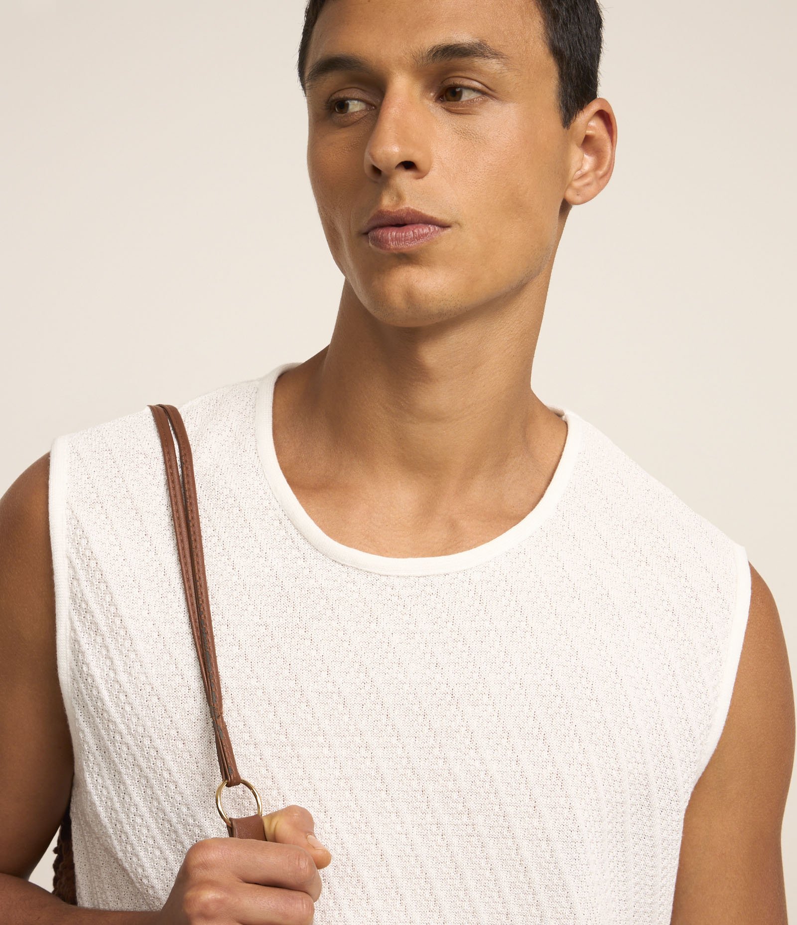 Regata Regular com Textura Diagonal Branco 3