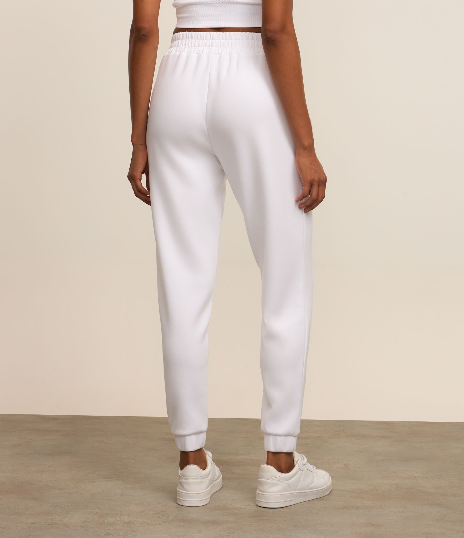 Calça Jogger em Microfibra Pesada com Frisos Branco 3