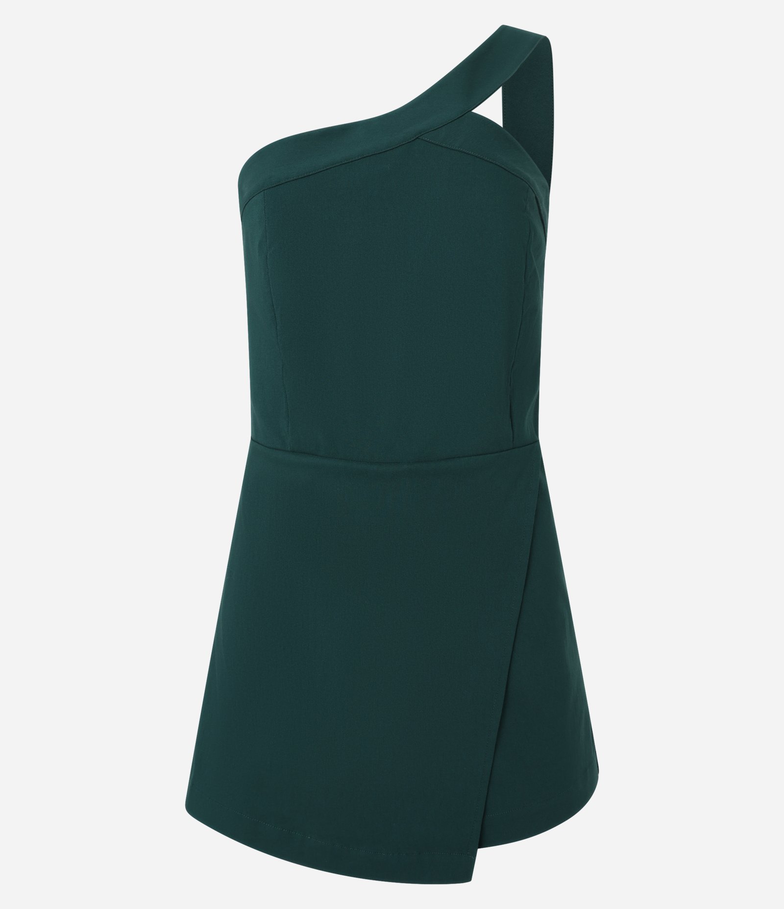 Macaquinho Short Saia em Bengaline com Ombro Só e Sobreposição Verde 5