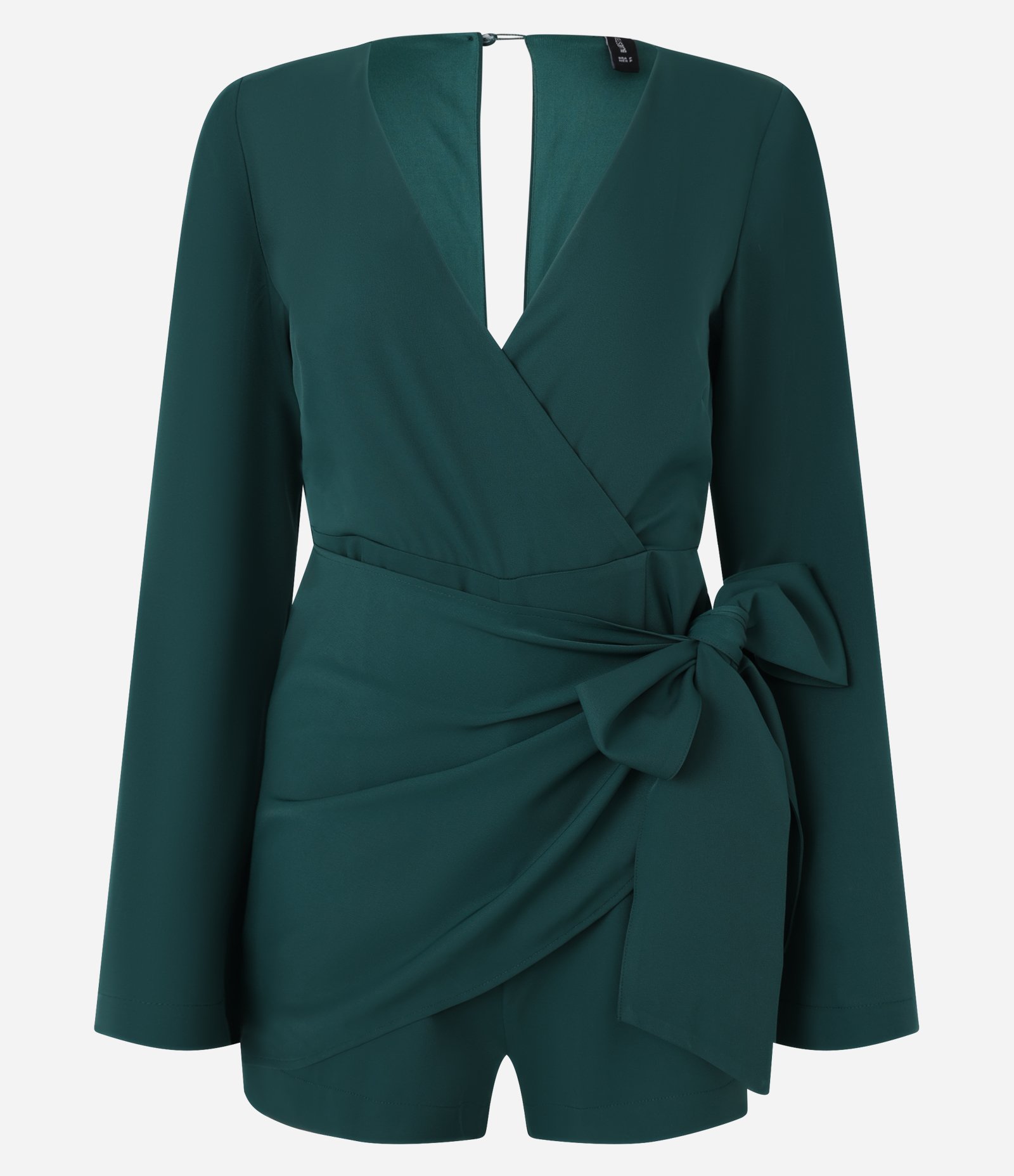 Macaquinho Short Saia em Crepe com Decote Transpassado Verde 6