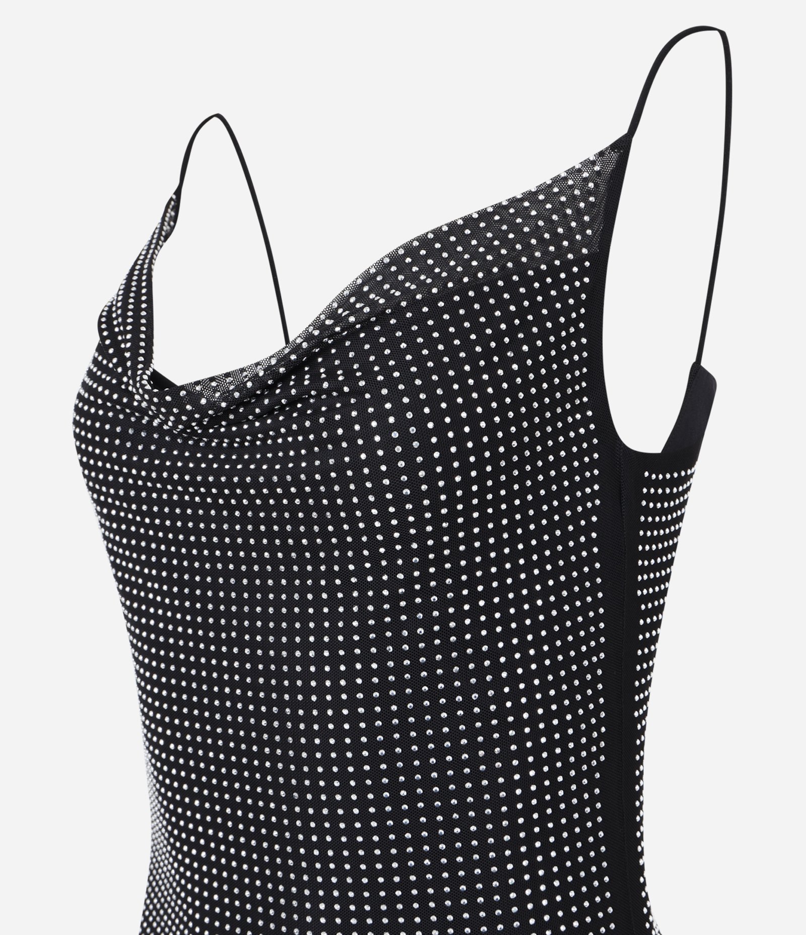 Vestido Evasê em Tule com Decote Degagê Preto 11