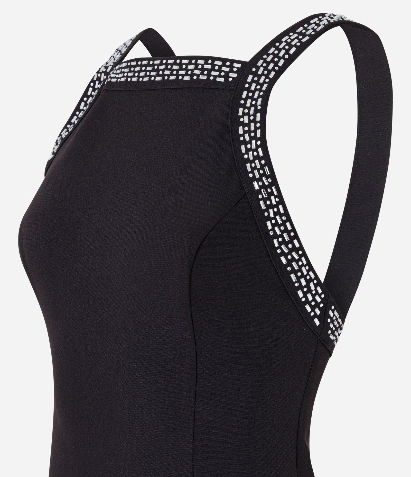 Vestido Evasê Curto em Alfaiataria com Brilhos Aplicados Preto 7