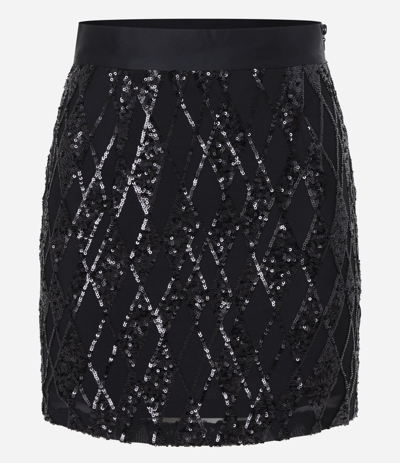 Saia Curta em Paetês e com Cós Acetinado Preto 7