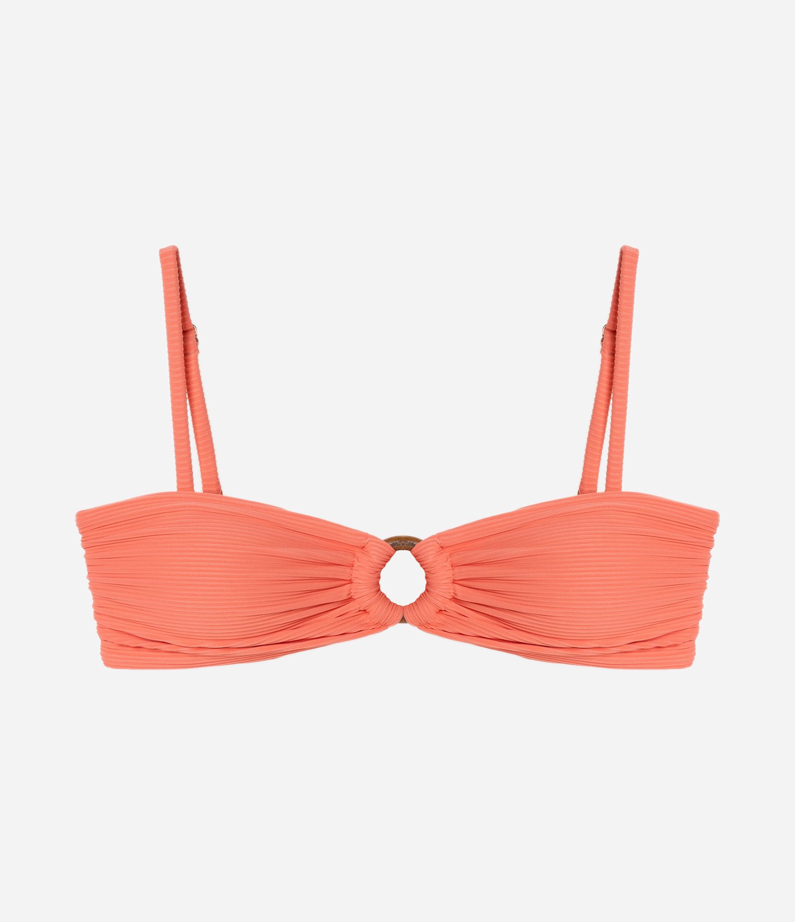 Biquíni Top em Microfibra com Efeito Canelado e Aviamento de Madeira Central Salmão 5