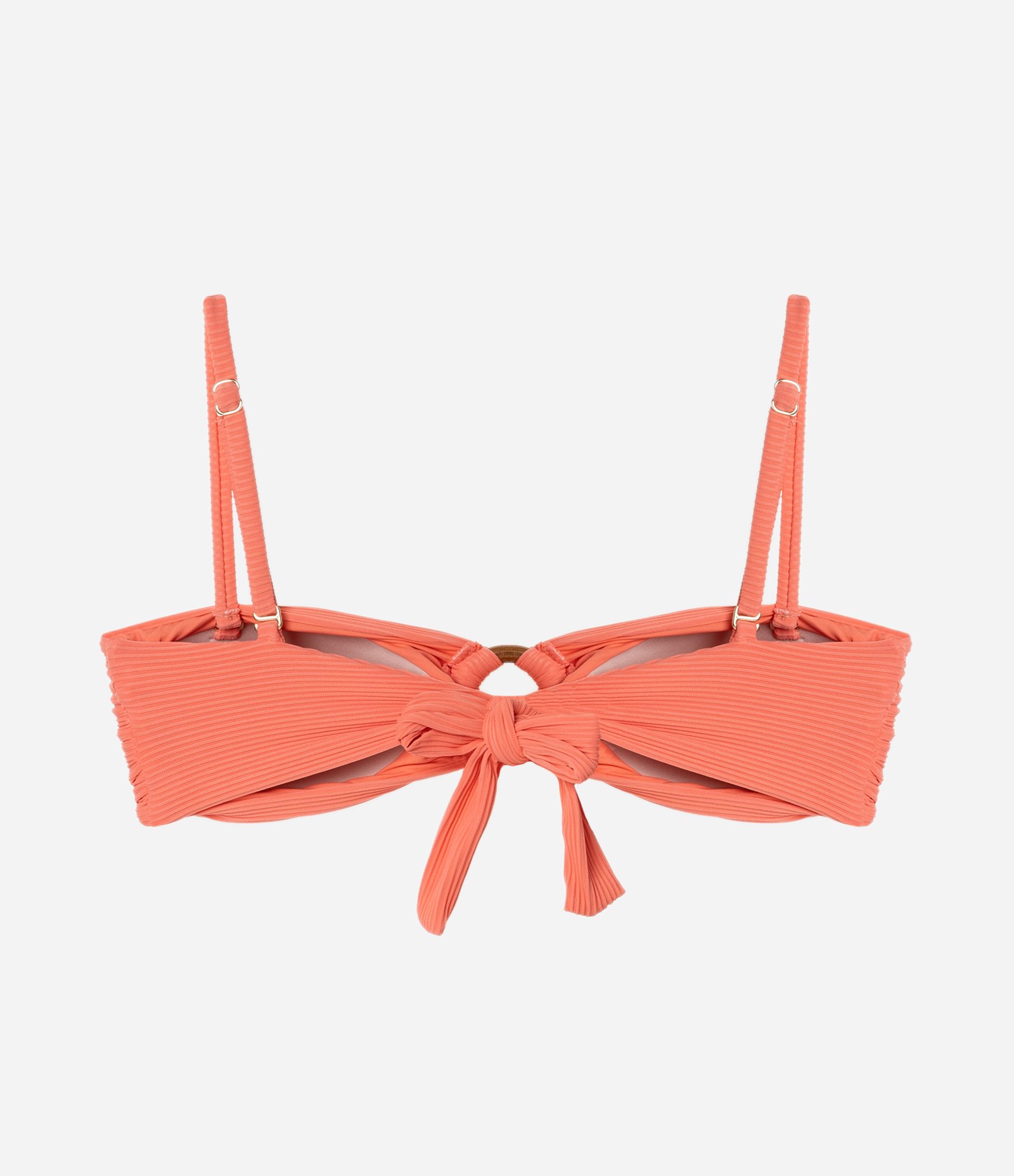 Biquíni Top em Microfibra com Efeito Canelado e Aviamento de Madeira Central Salmão 6