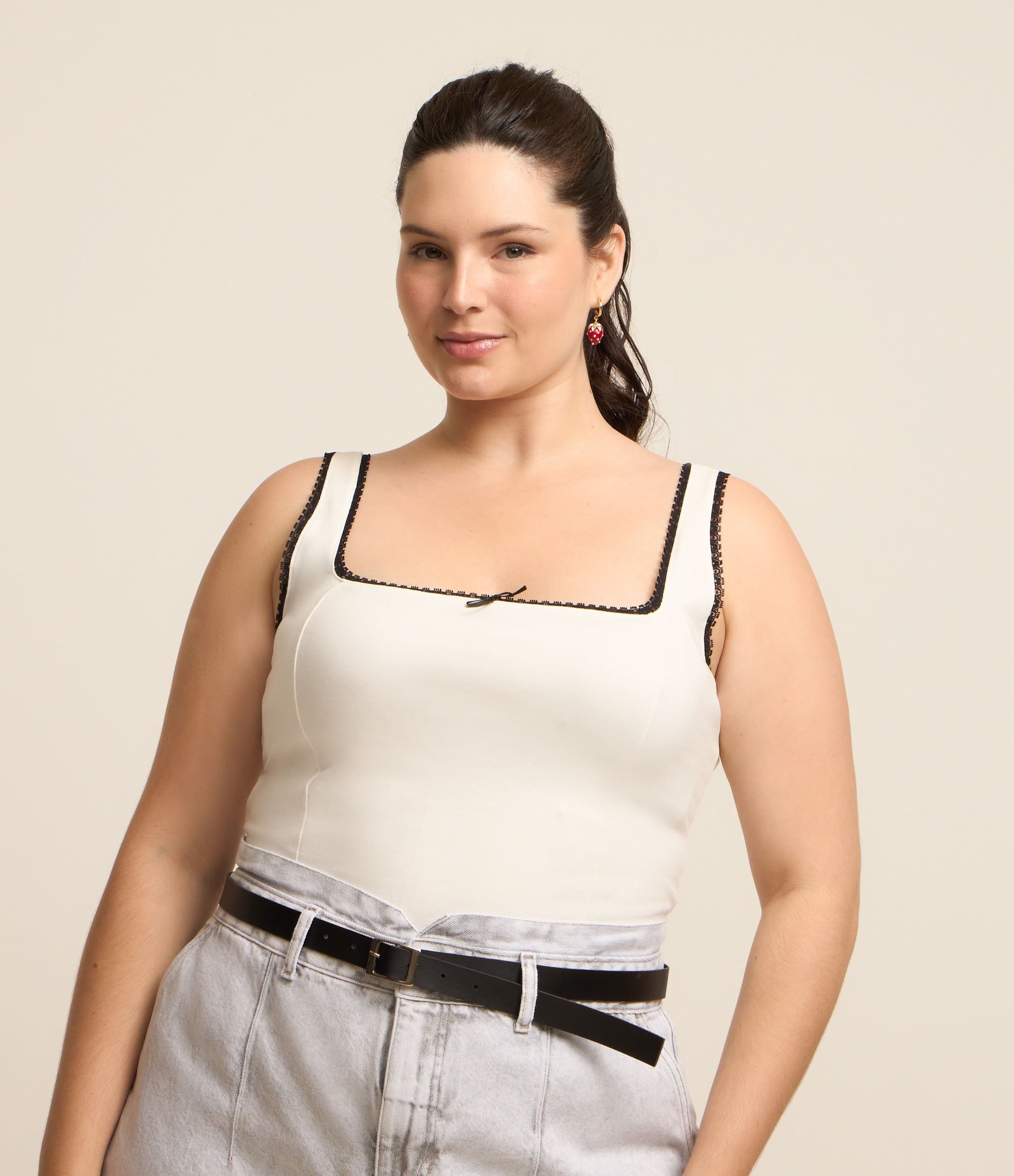 Blusa Cropped em Algodão com Lacinho Curve & Plus Size Branco 1