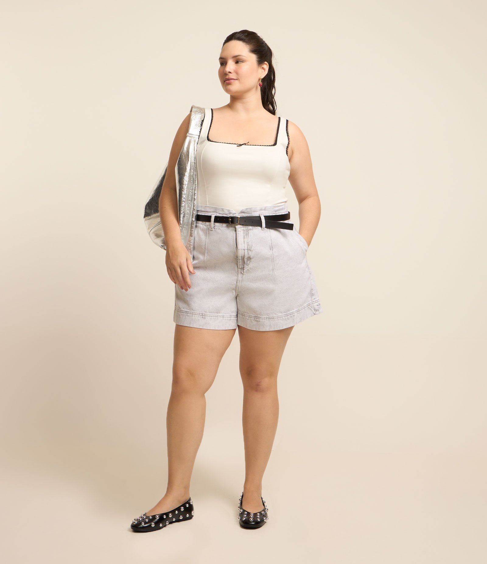Blusa Cropped em Algodão com Lacinho Curve & Plus Size Branco 2