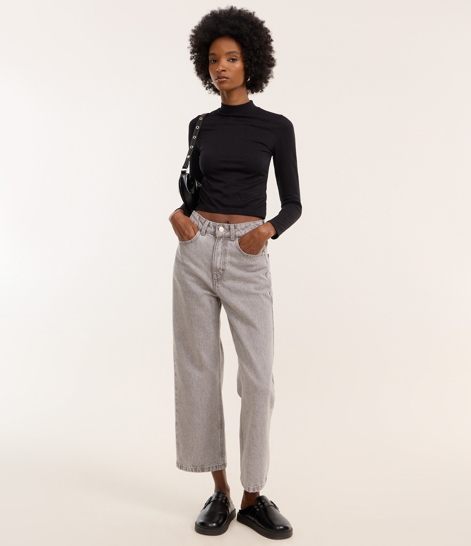 Blusa em Poliamida Seamless com Textura Preto 2