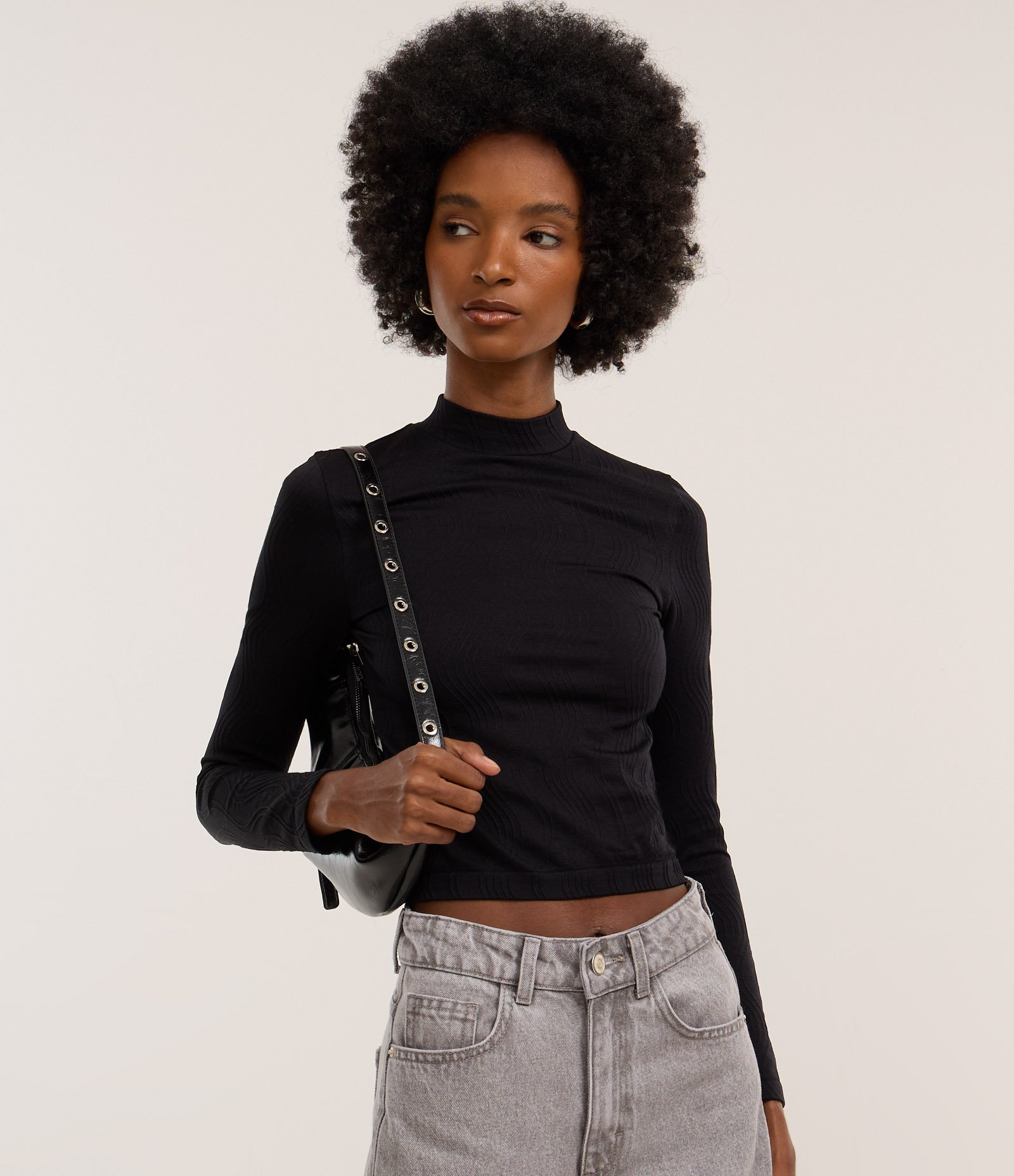 Blusa em Poliamida Seamless com Textura Preto 3