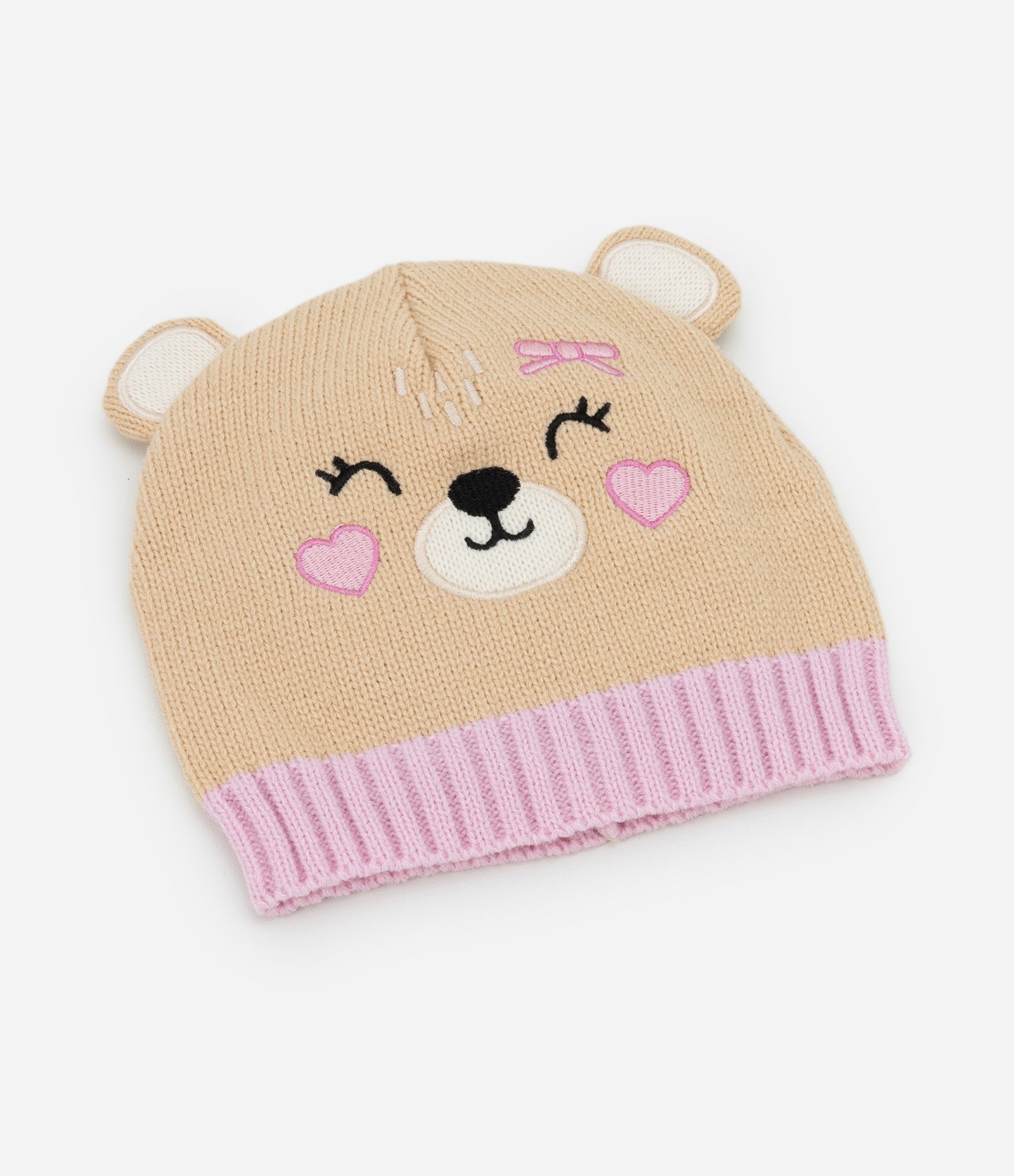 Gorro Infantil em Tricô com Bordado Corujinha e Orelhas 3D – Tam U Bege 1