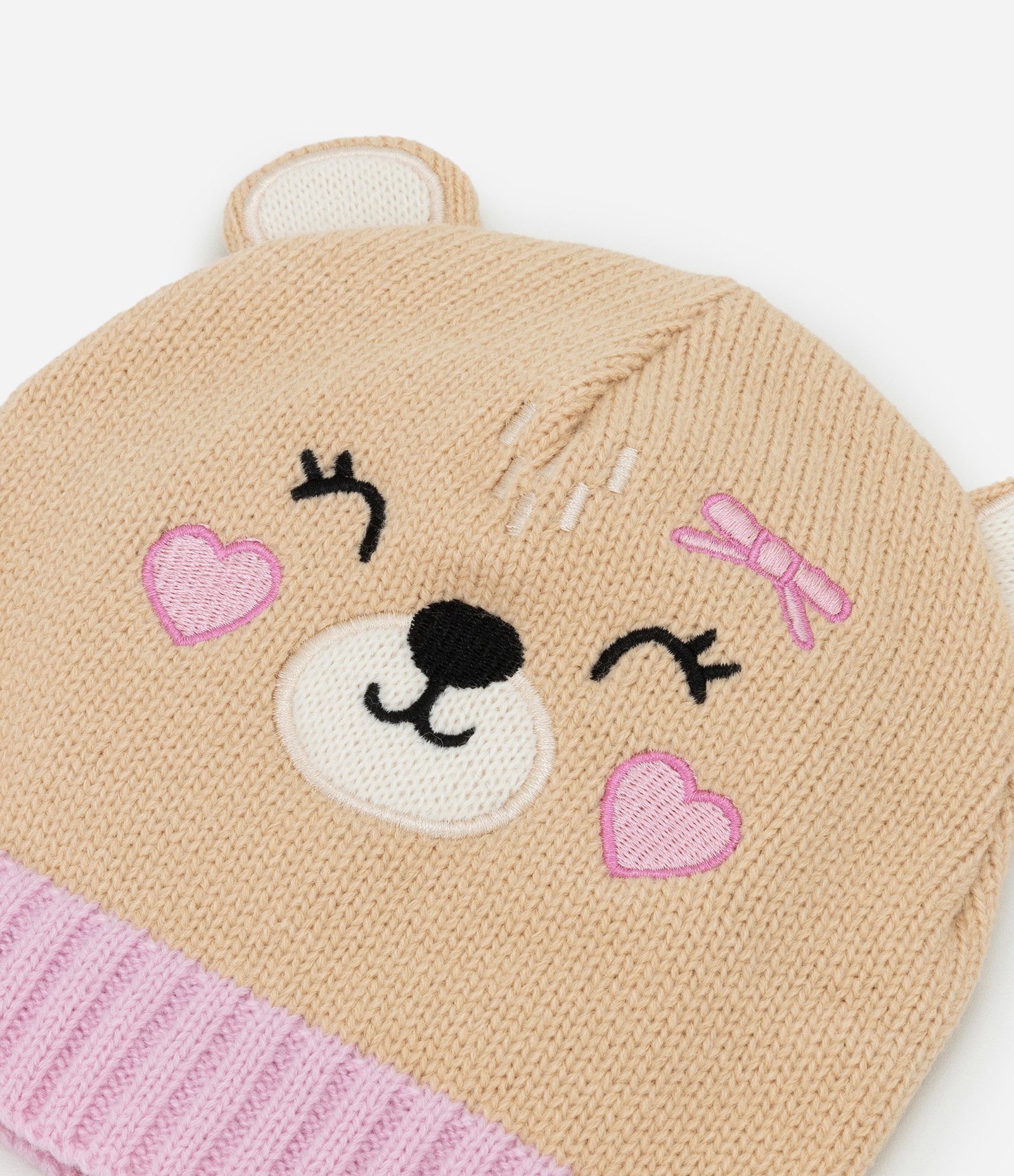 Gorro Infantil em Tricô com Bordado Corujinha e Orelhas 3D – Tam U Bege 2