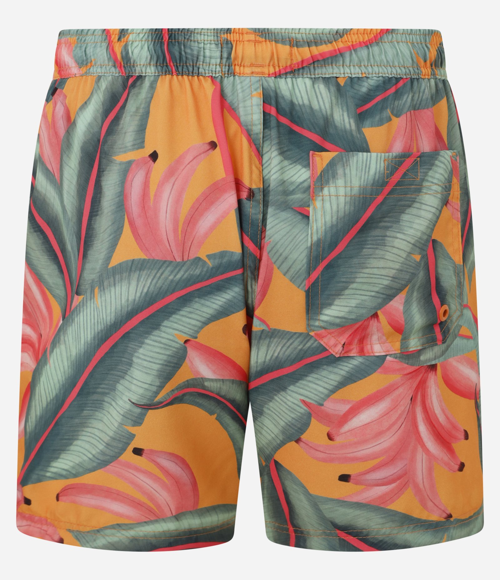 Bermuda em Microfibra com Estampa Tropical Laranja/Verde/Rosa 5