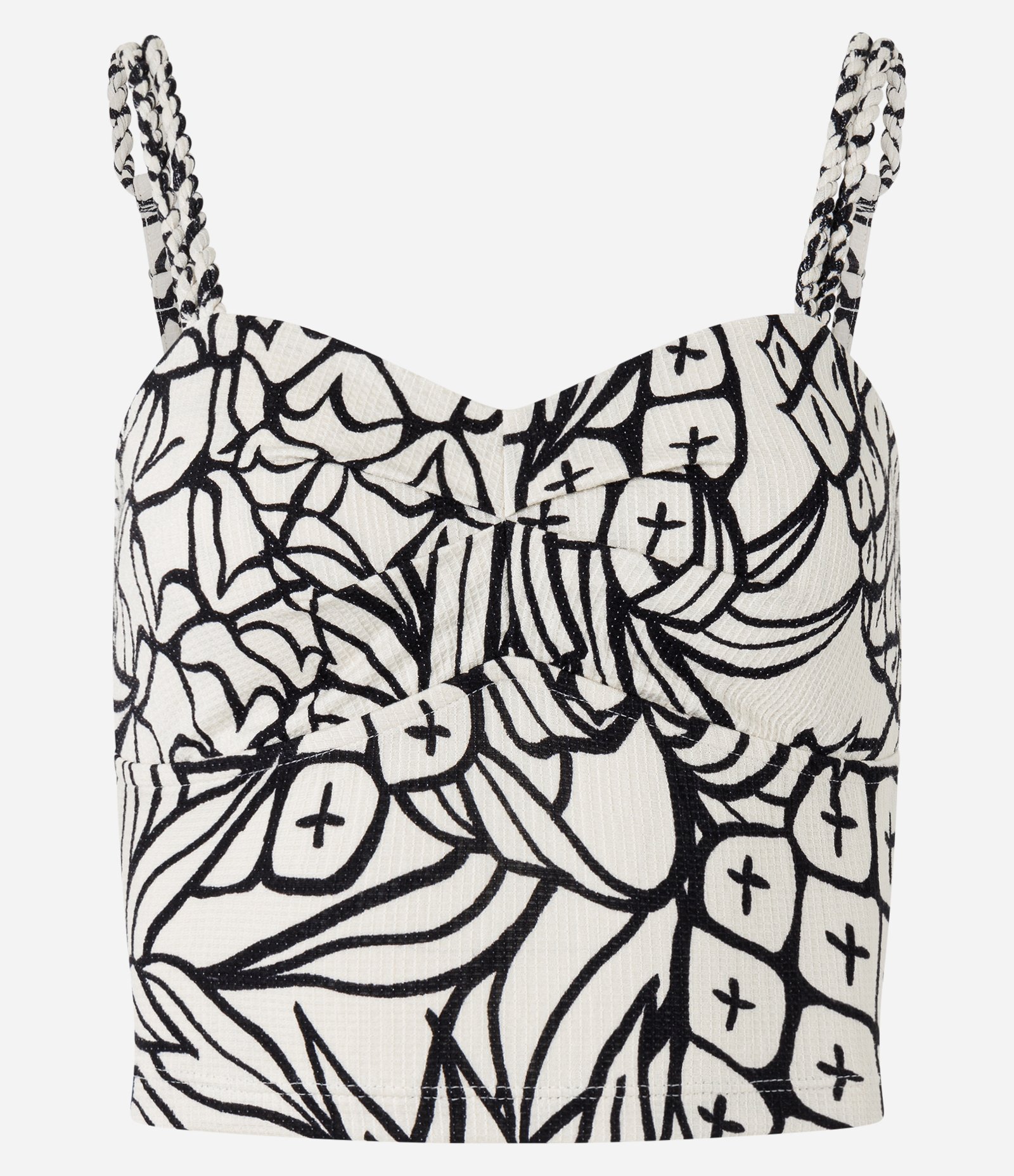 Blusa Cropped Texturizada com Estampa Abacaxi Off White/Preto 5