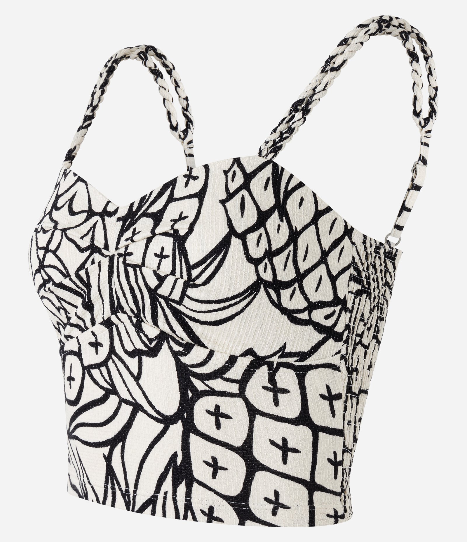 Blusa Cropped Texturizada com Estampa Abacaxi Off White/Preto 6