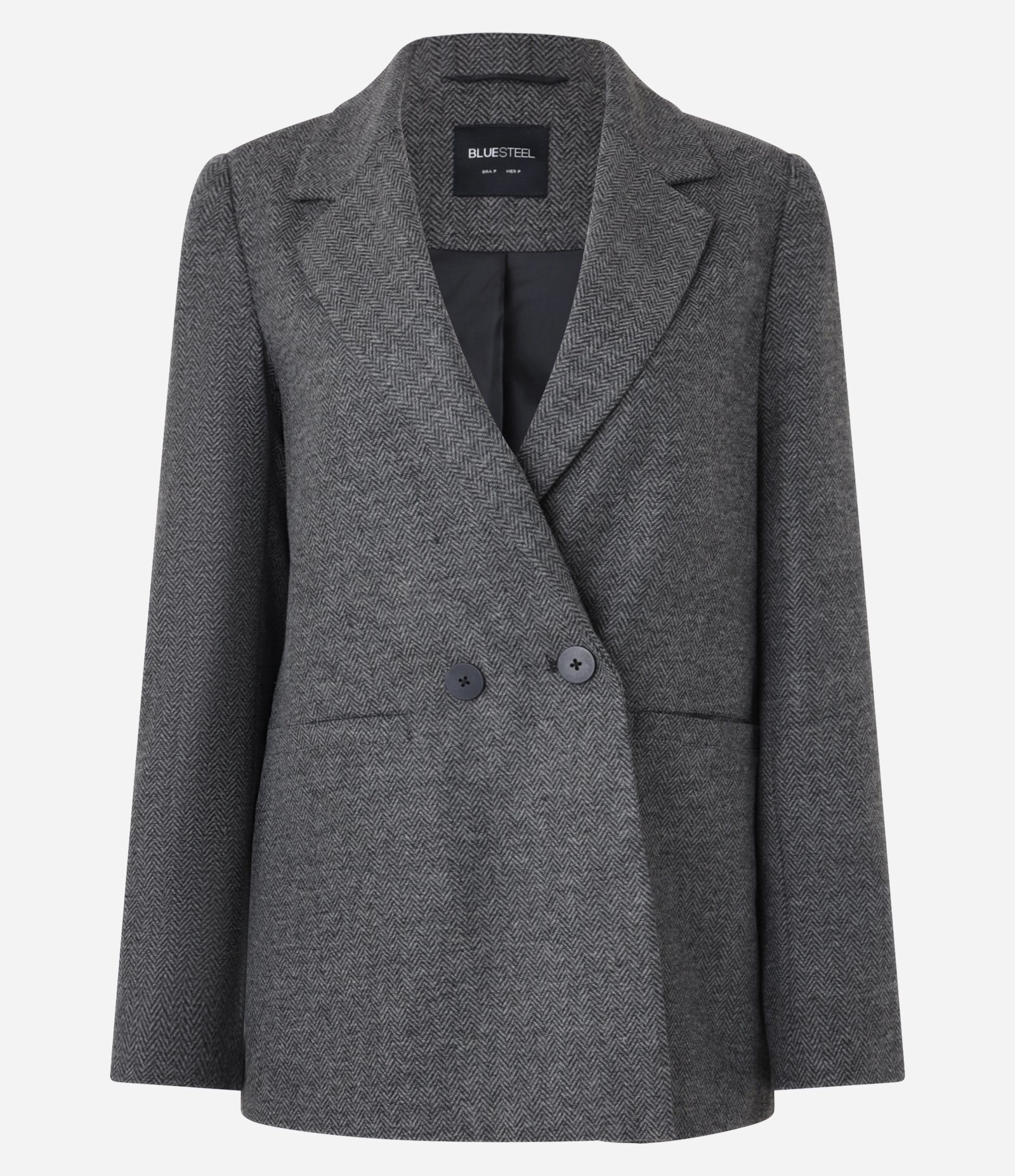 Blazer Alongado em Polivelour Xadrez com Botões Cinza 4