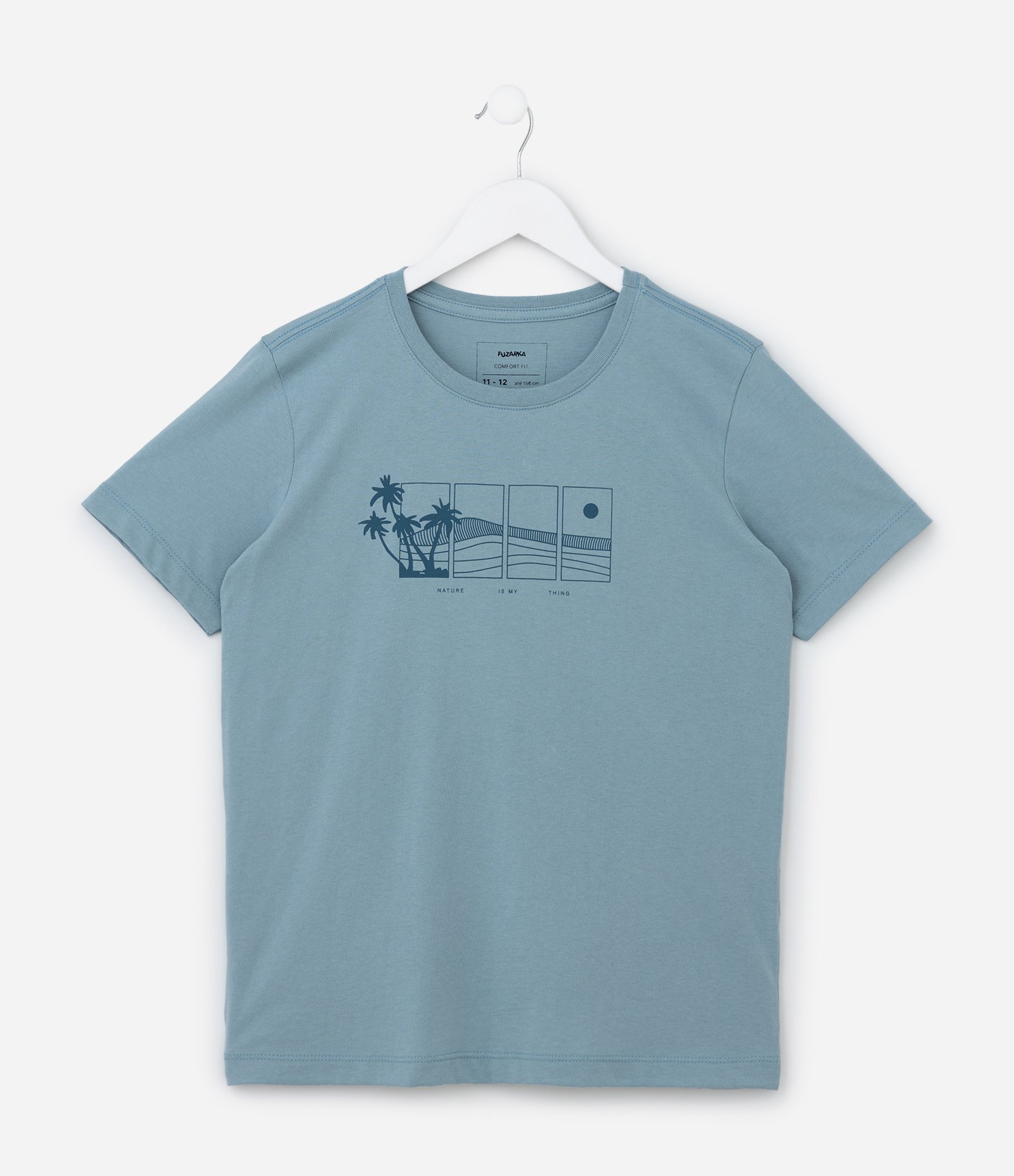 Camiseta Infantil com Estampa Paisagem de Praia - Tam 5 a 14 Anos Azul 2