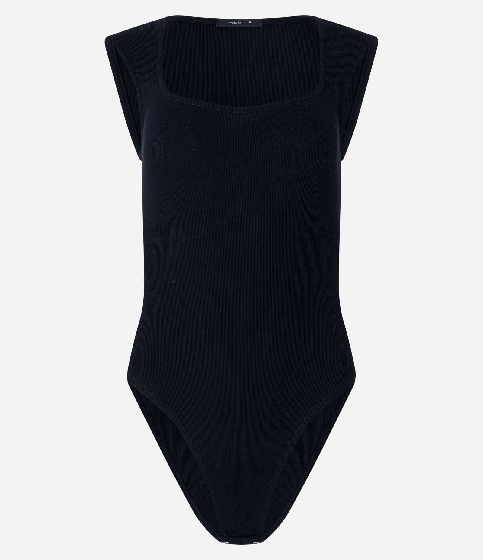 Body em Ribana com Manga Curtinha e Decote Quadrado Preto 1