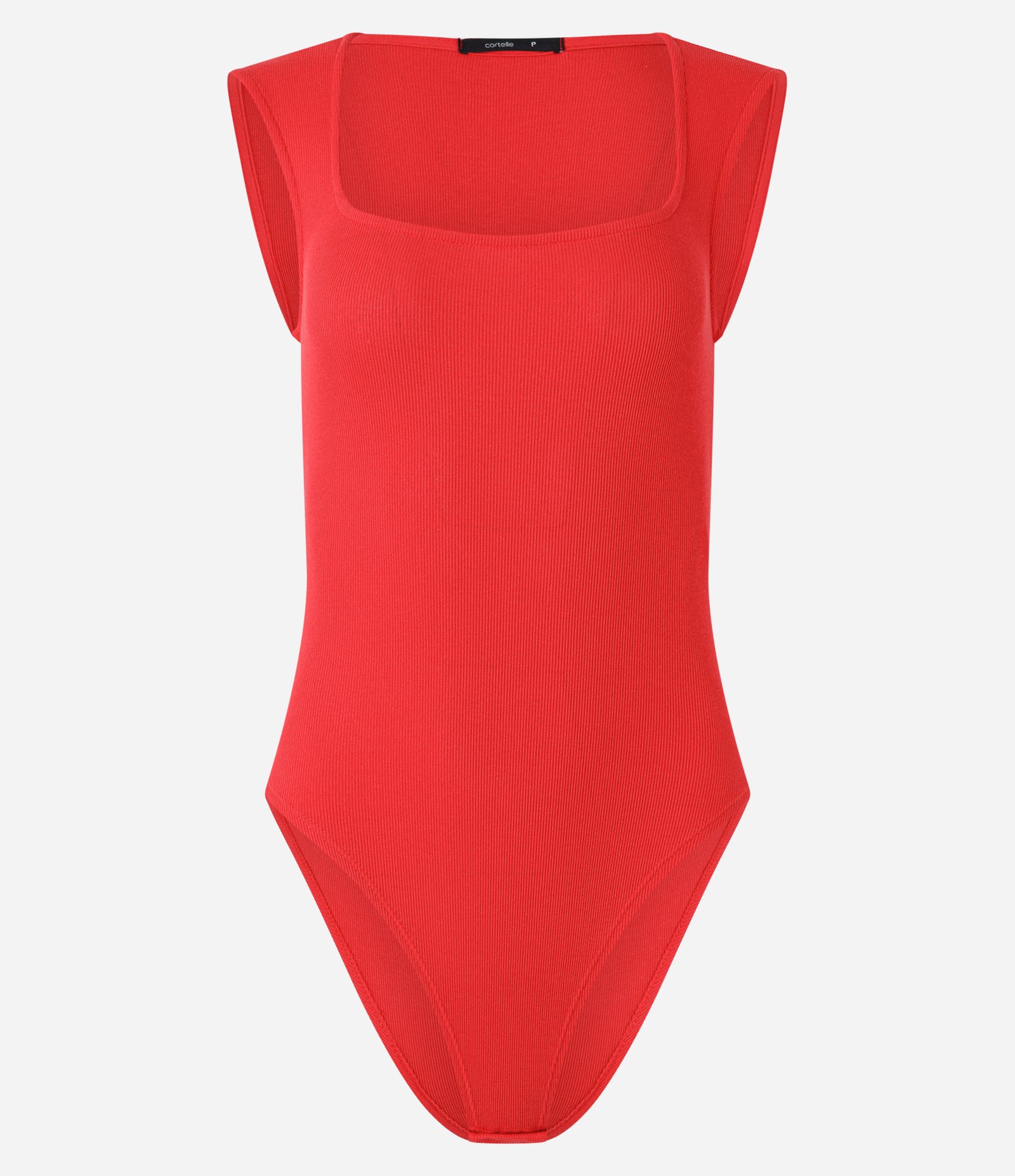 Body em Ribana com Manga Curtinha e Decote Quadrado Vermelho 1